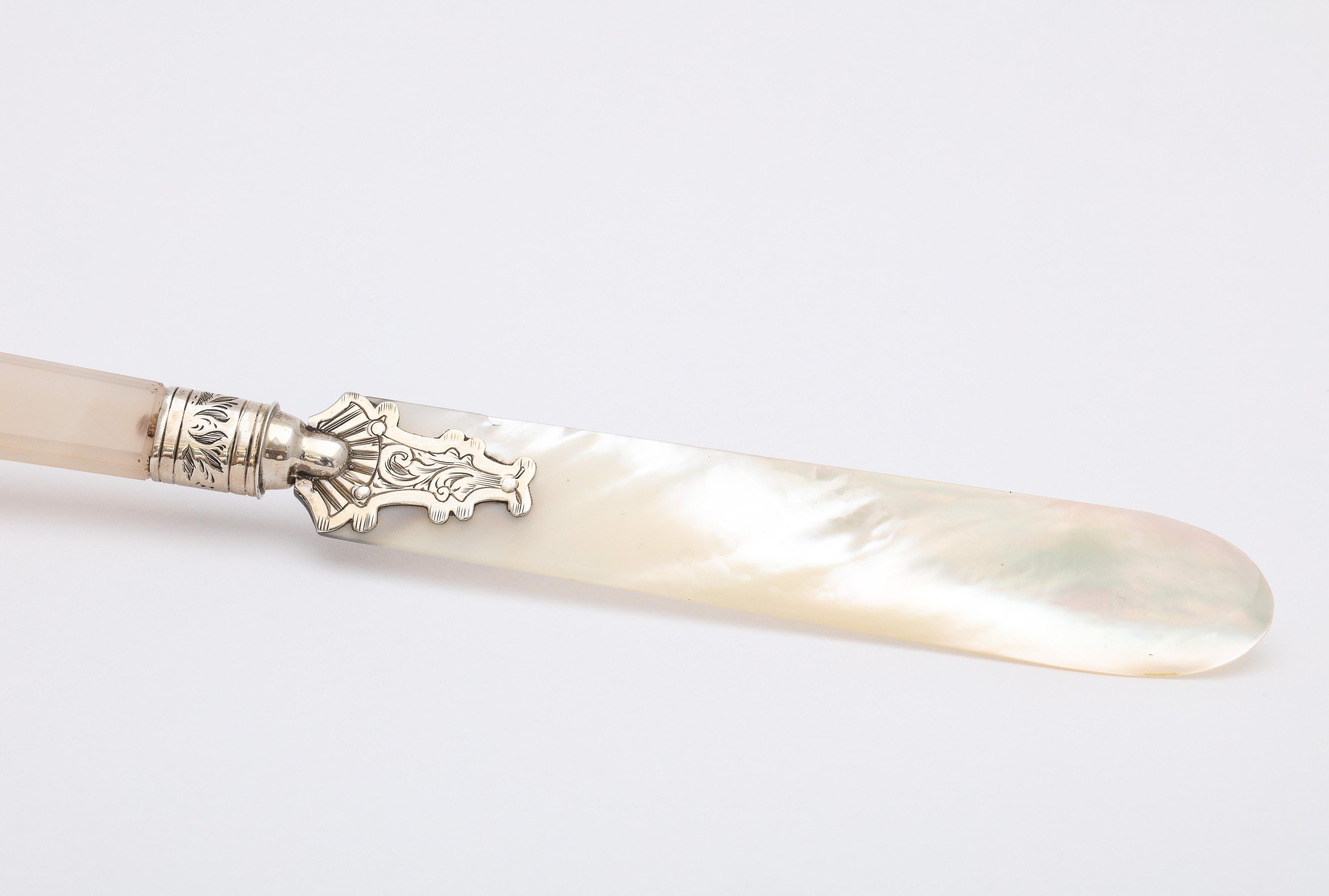 Victorian Sterling Silver-Mounted Mother of Pearl and Chalcedony Letter Opener 10