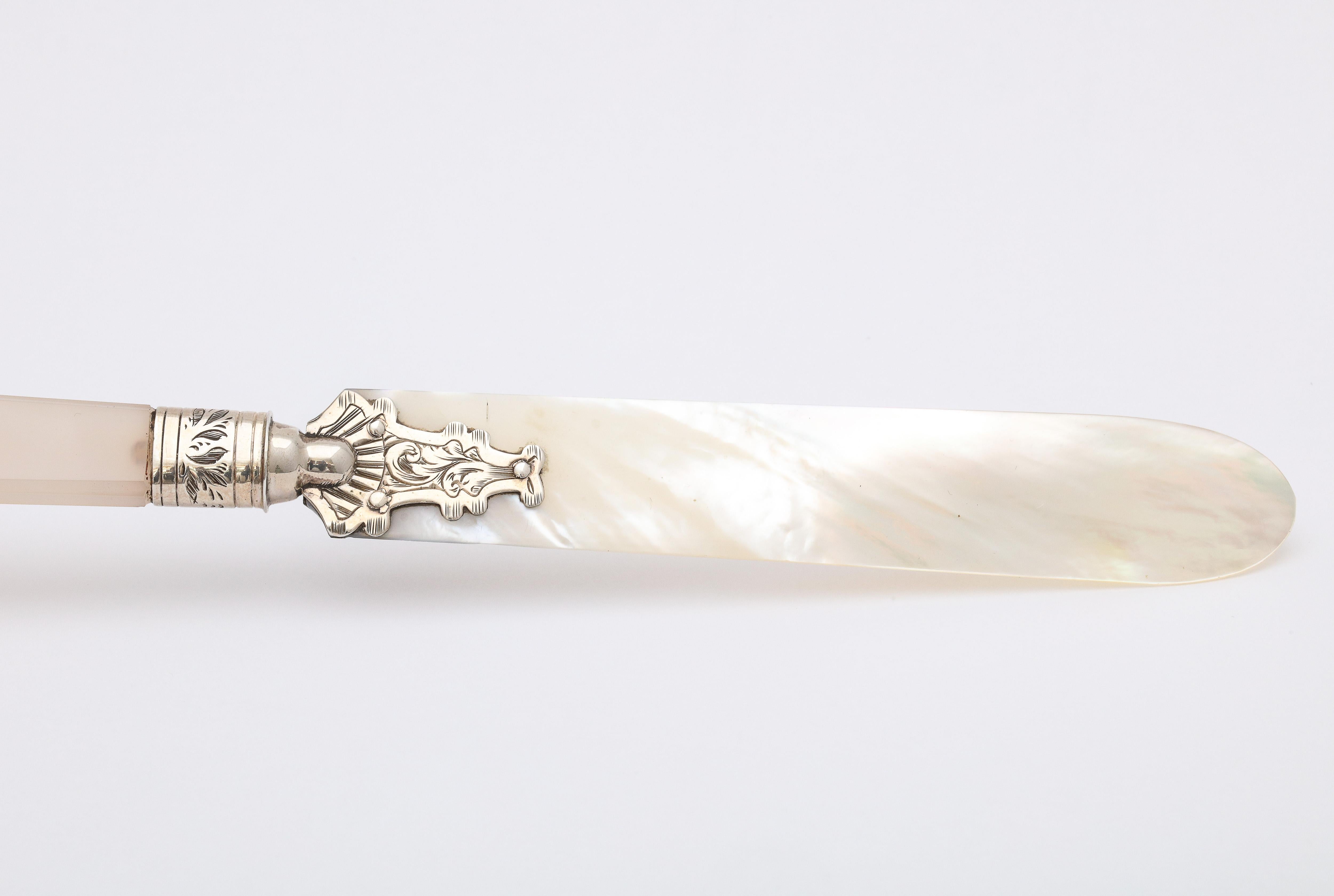 Victorian Sterling Silver-Mounted Mother of Pearl and Chalcedony Letter Opener 11