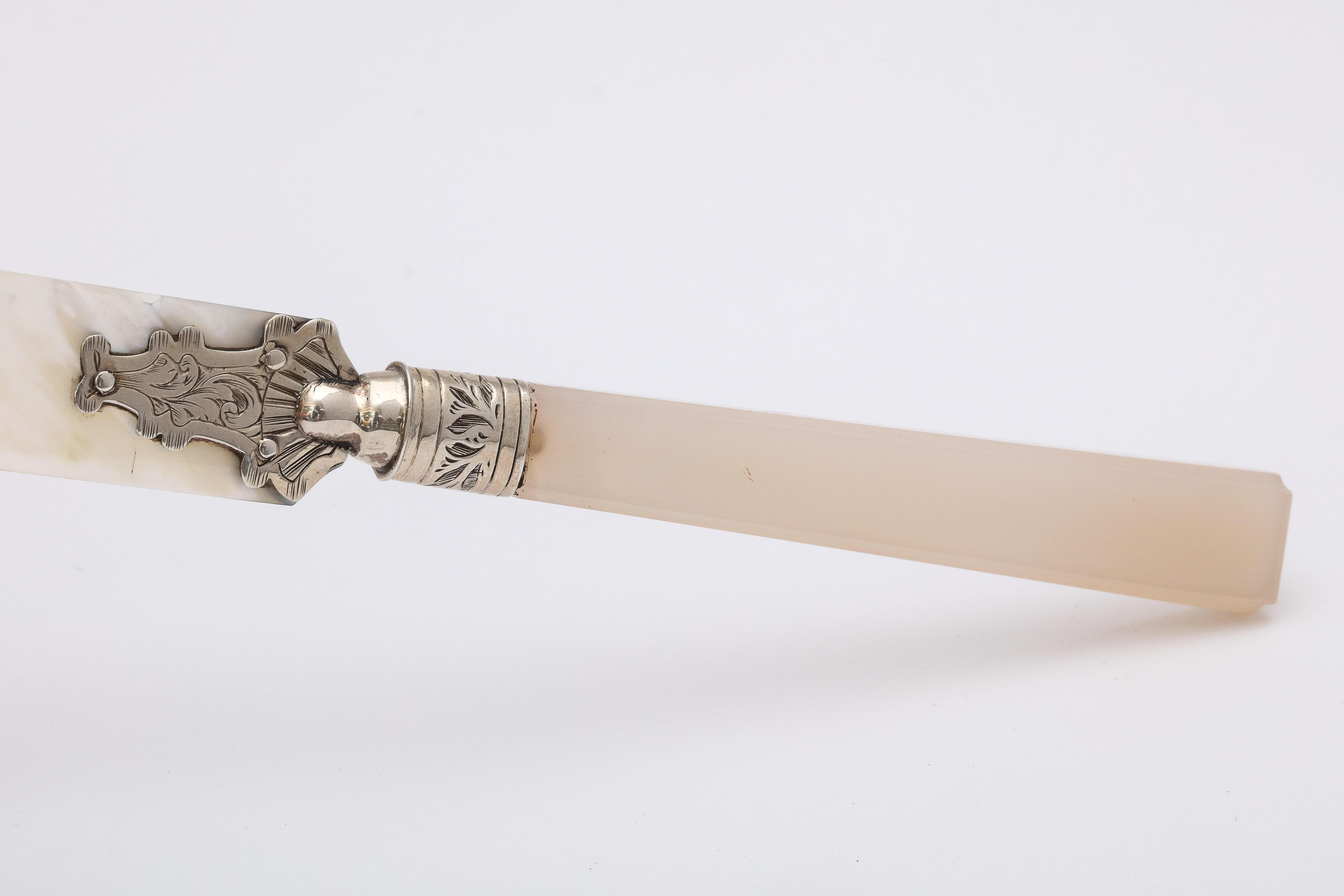 Late 19th Century Victorian Sterling Silver-Mounted Mother of Pearl and Chalcedony Letter Opener