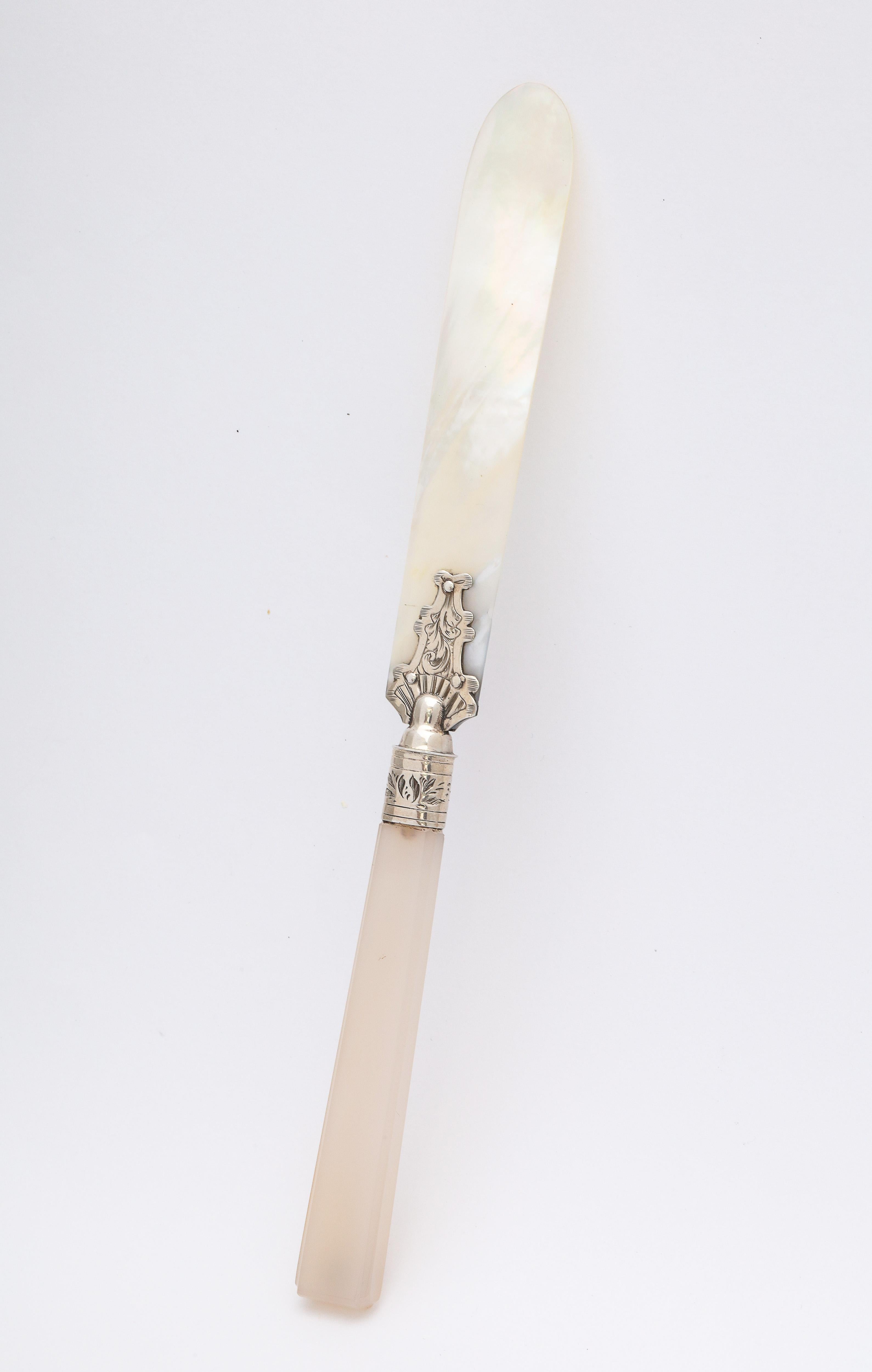 Victorian Sterling Silver-Mounted Mother of Pearl and Chalcedony Letter Opener 3