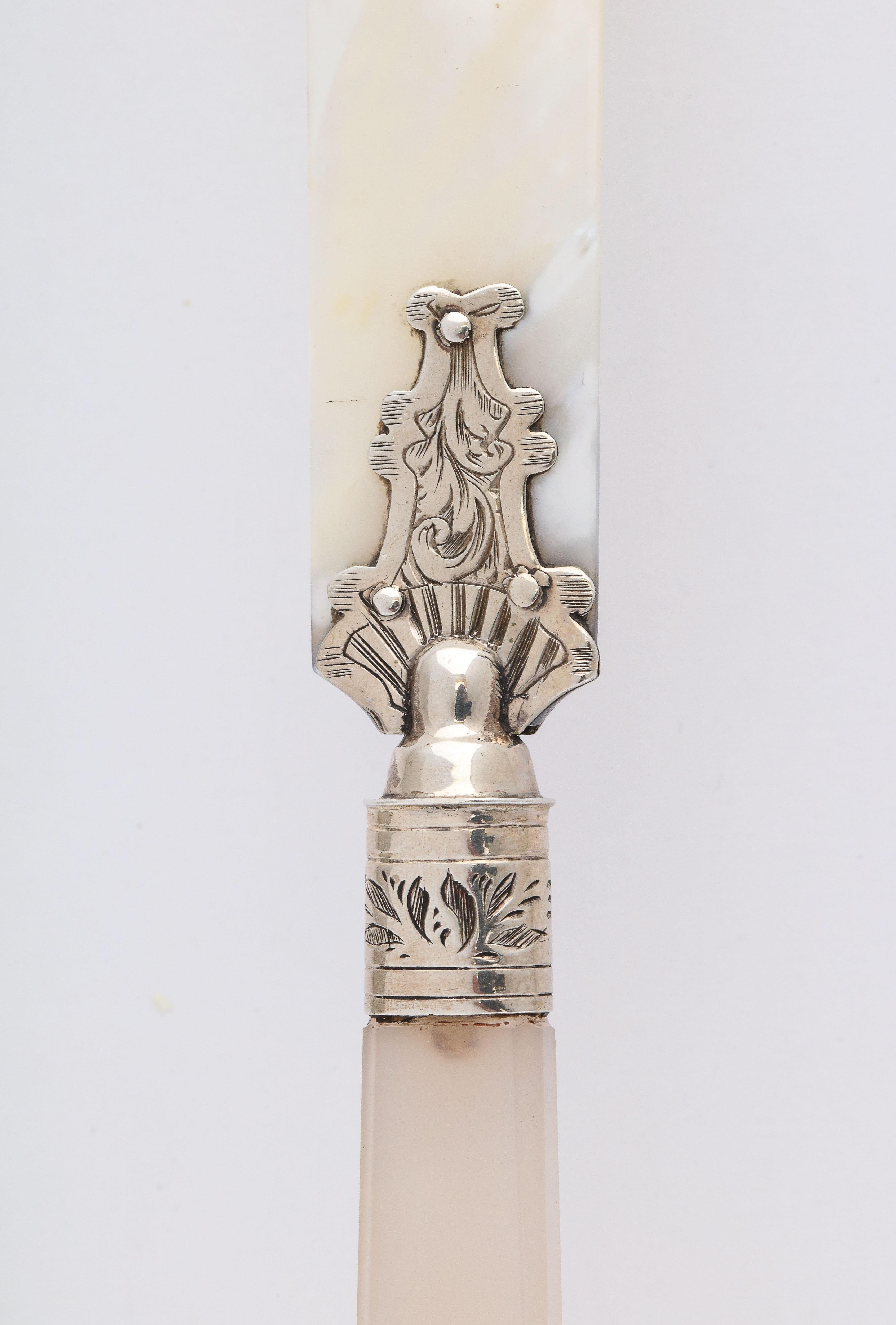 Victorian Sterling Silver-Mounted Mother of Pearl and Chalcedony Letter Opener 4