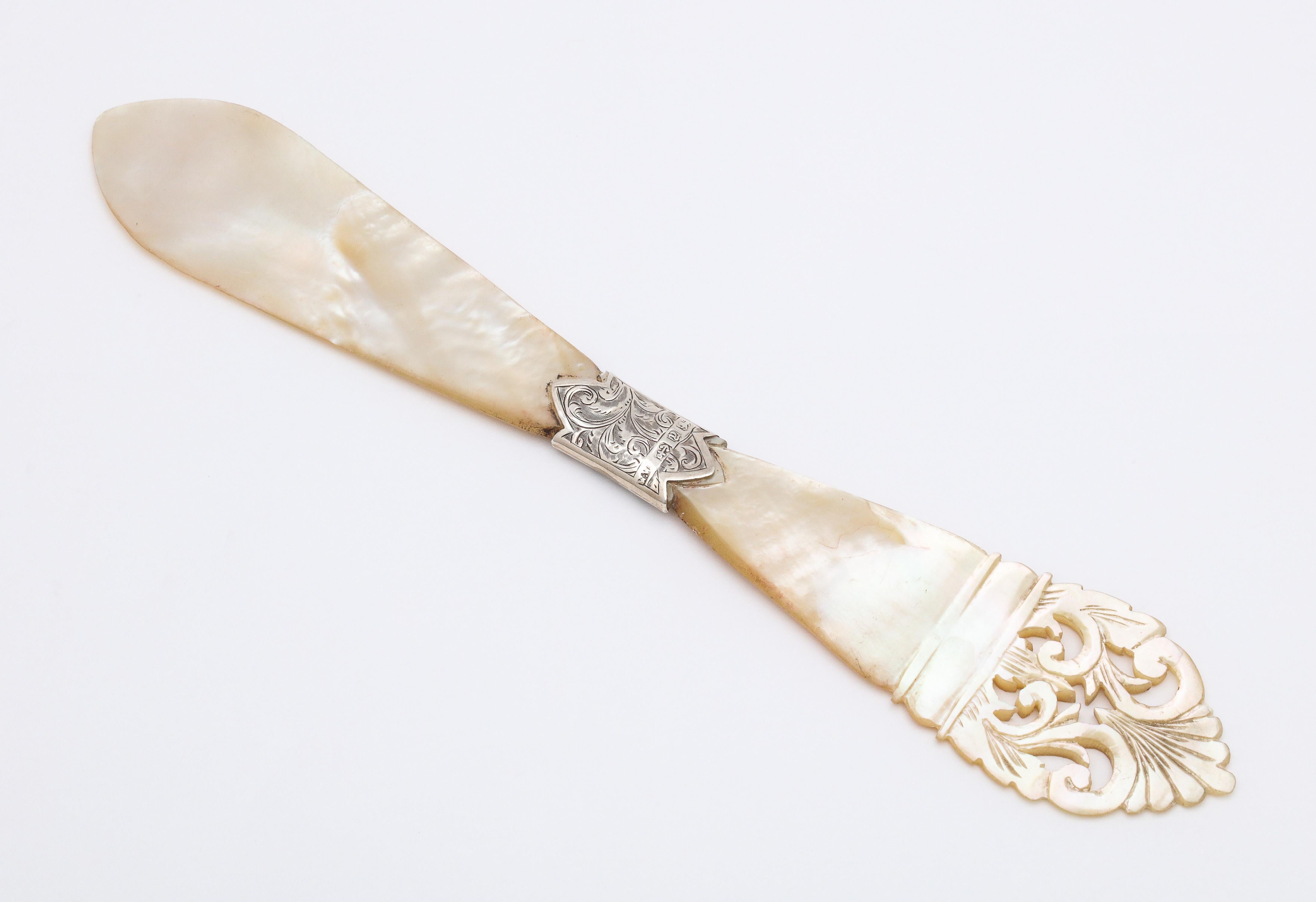 Victorian Sterling Silver-Mounted Mother of Pearl Letter Opener/Paper Knife 6