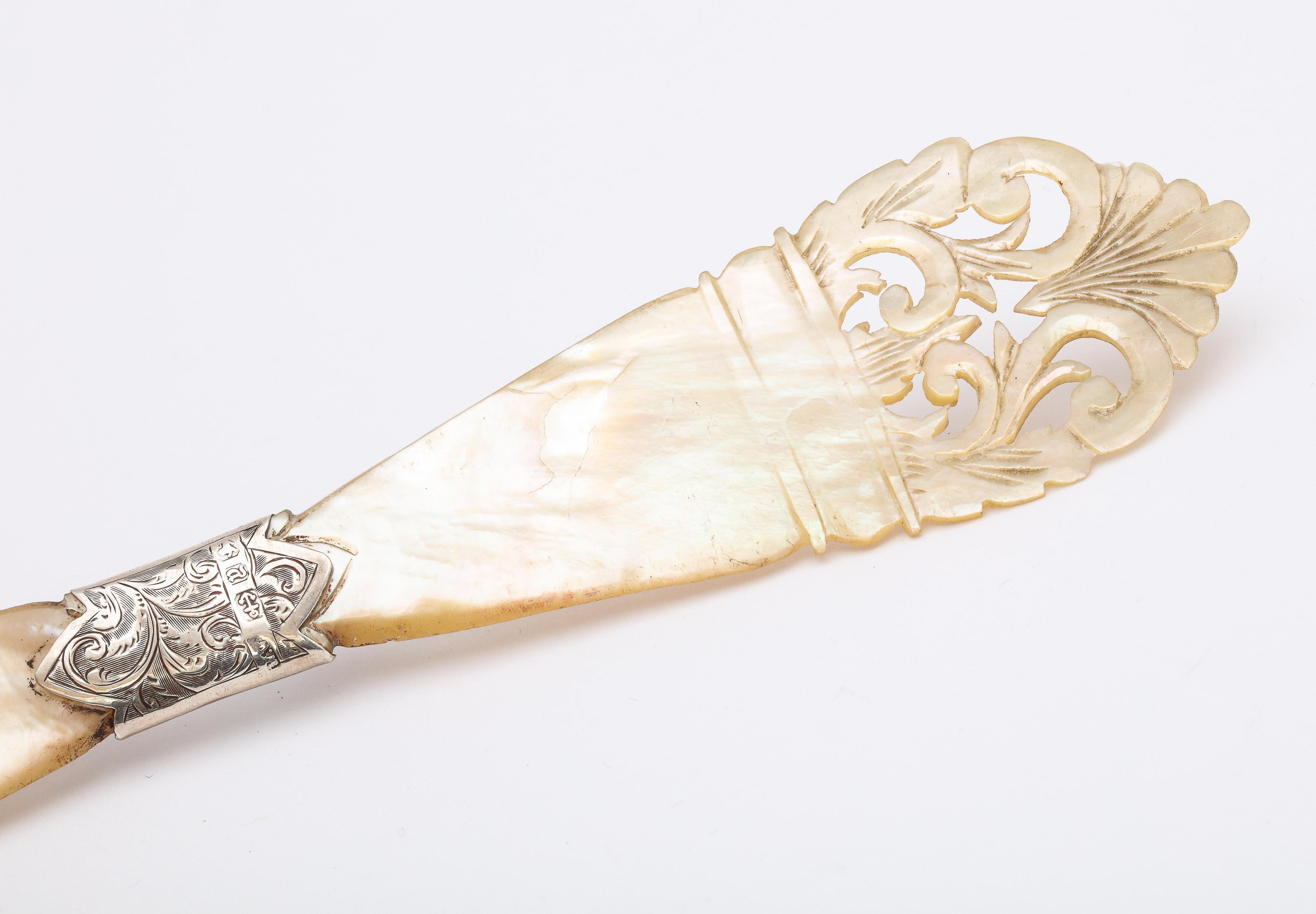 English Victorian Sterling Silver-Mounted Mother of Pearl Letter Opener/Paper Knife