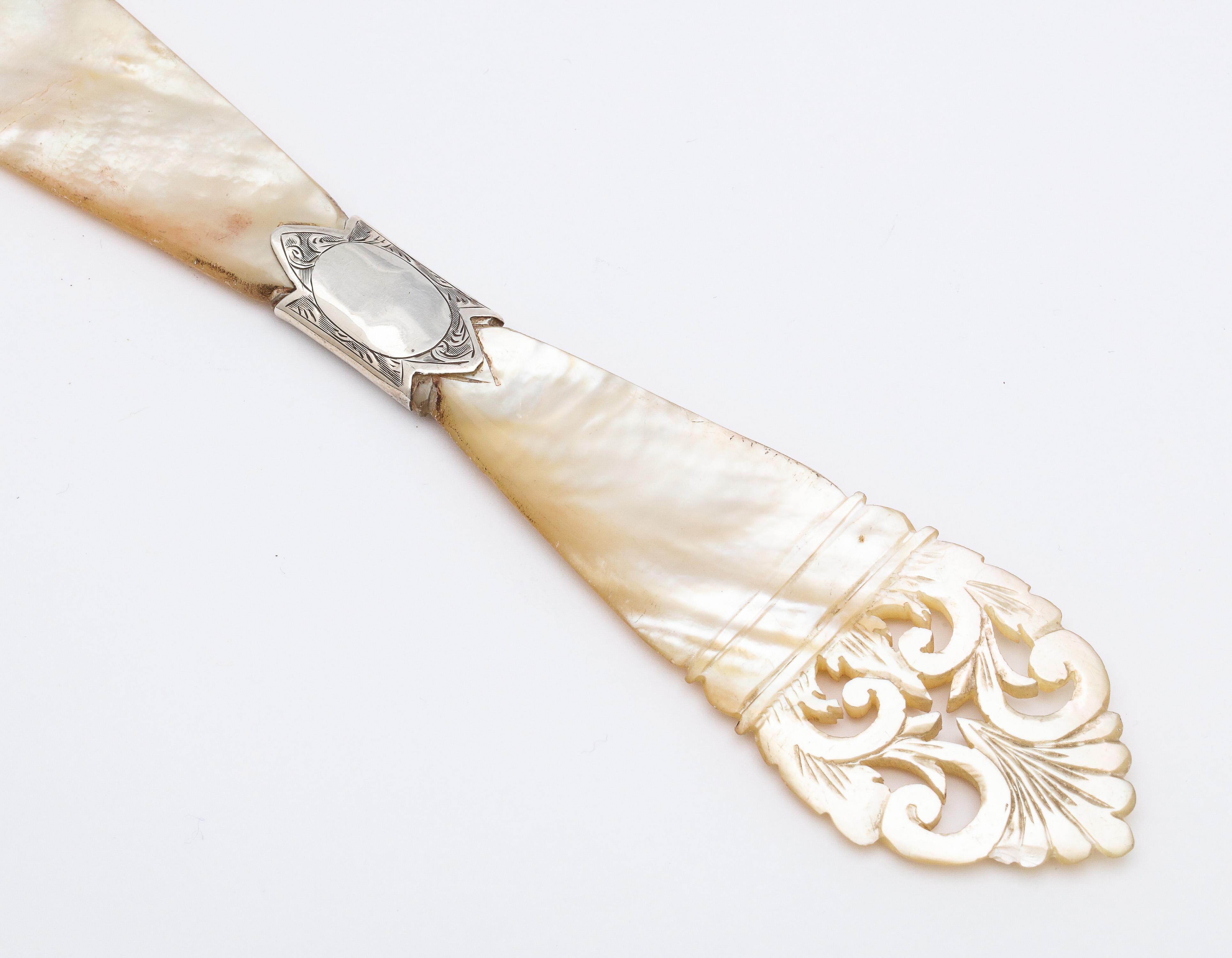 Late 19th Century Victorian Sterling Silver-Mounted Mother of Pearl Letter Opener/Paper Knife