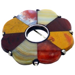 Antique Victorian, Sterling Silver-Mounted Scottish Agate Brooch