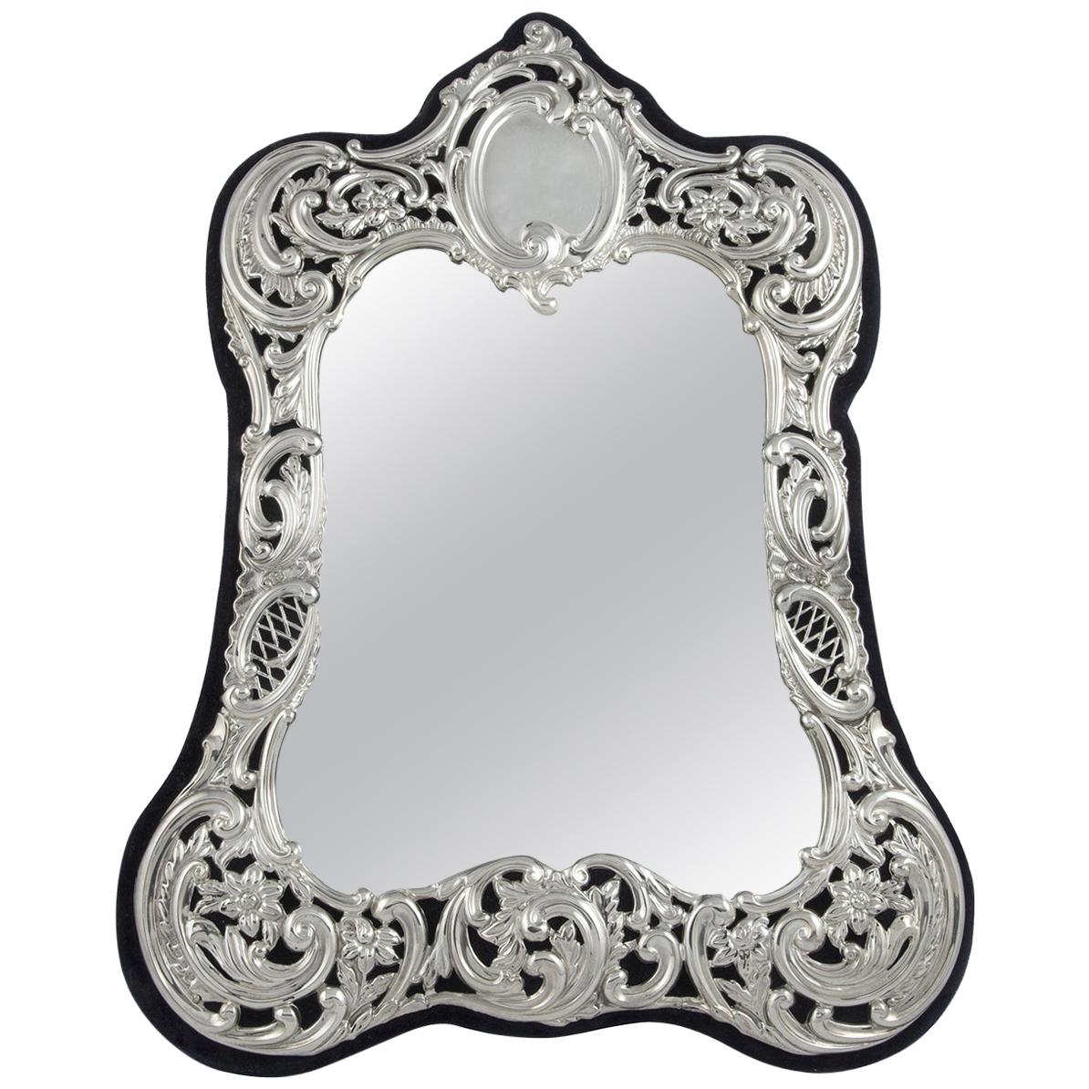 Victorian Sterling Silver Mounted Standing Mirror For Sale
