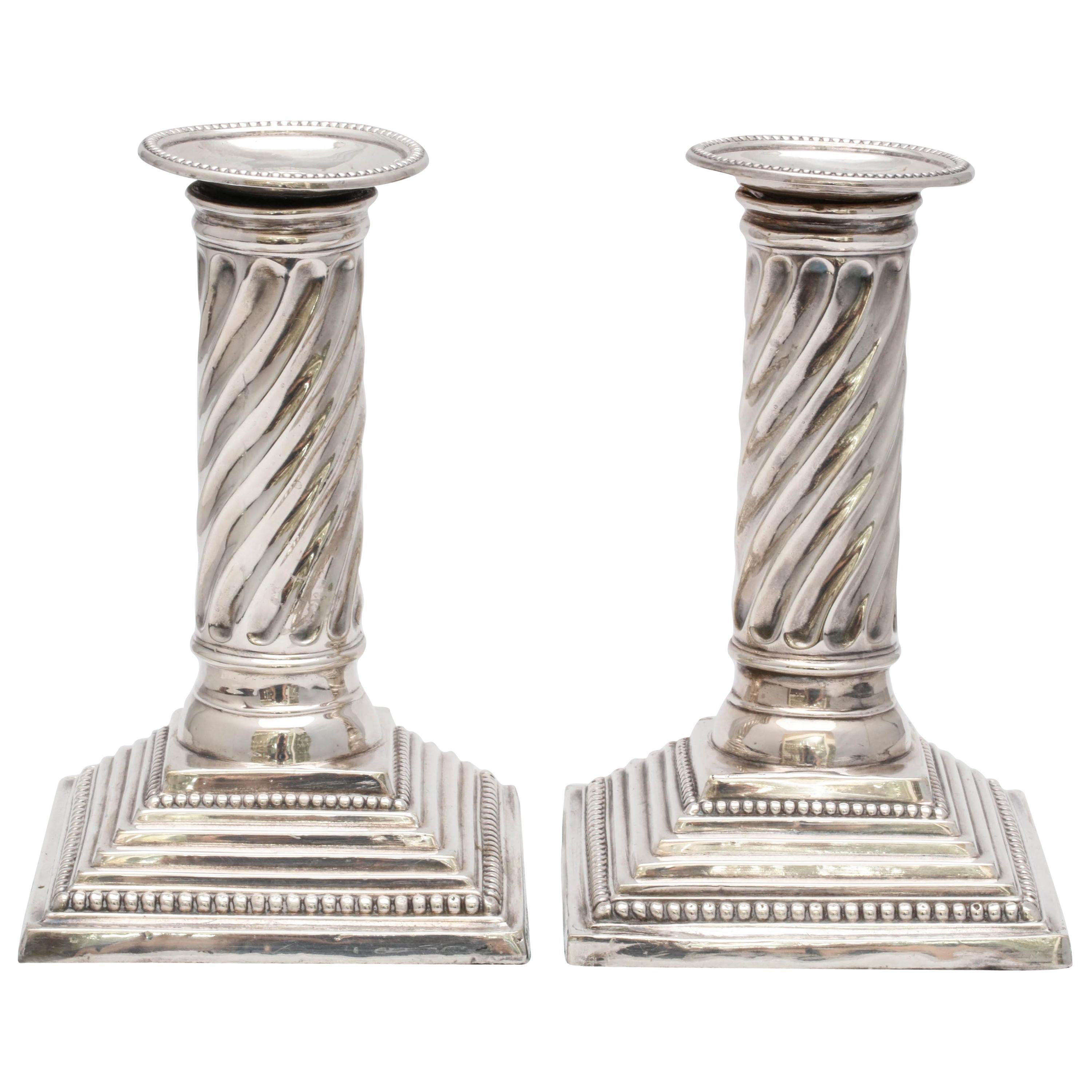 Victorian Sterling Silver Neoclassical Style Spiral Column-Form Candlesticks