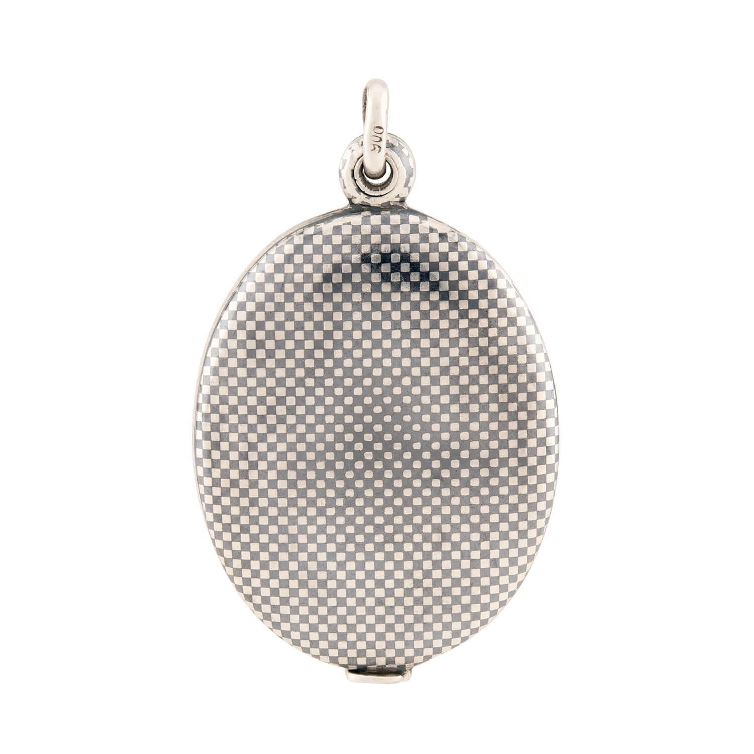 Médaillon victorien en argent sterling à damier niello Bon état - En vente à Narberth, PA