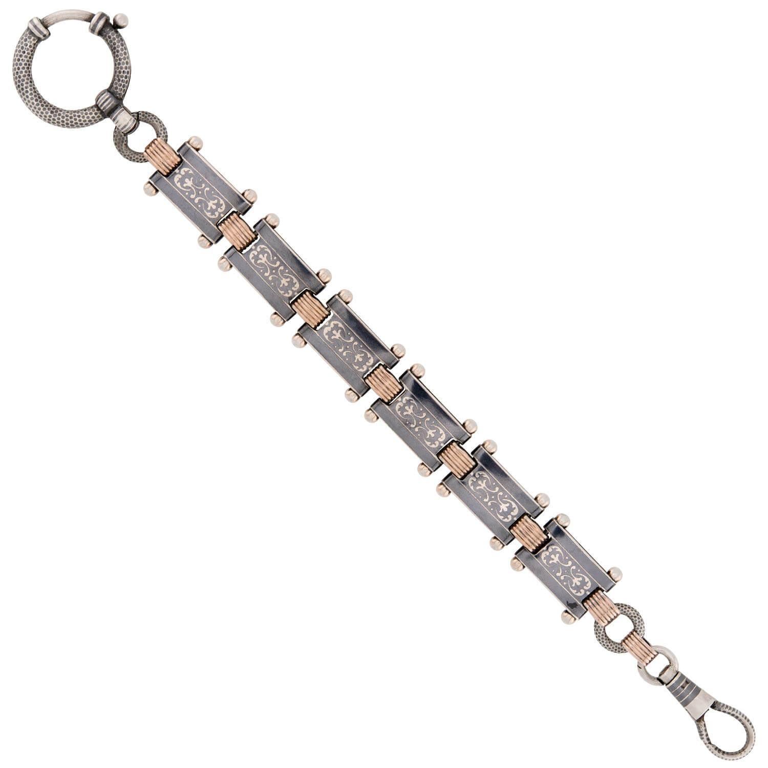 Pulsera Victoriana de Eslabones Niello de Plata de Ley en Bueno estado para la venta en Narberth, PA