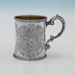Victorian Sterling Silver Pair of Christening Mugs by Barnard, 1858