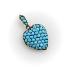 Victorian Sterling Silver Pave Turquoise Heart-Shape Locket