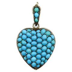 Victorian Sterling Silver Pave Turquoise Heart-Shape Locket