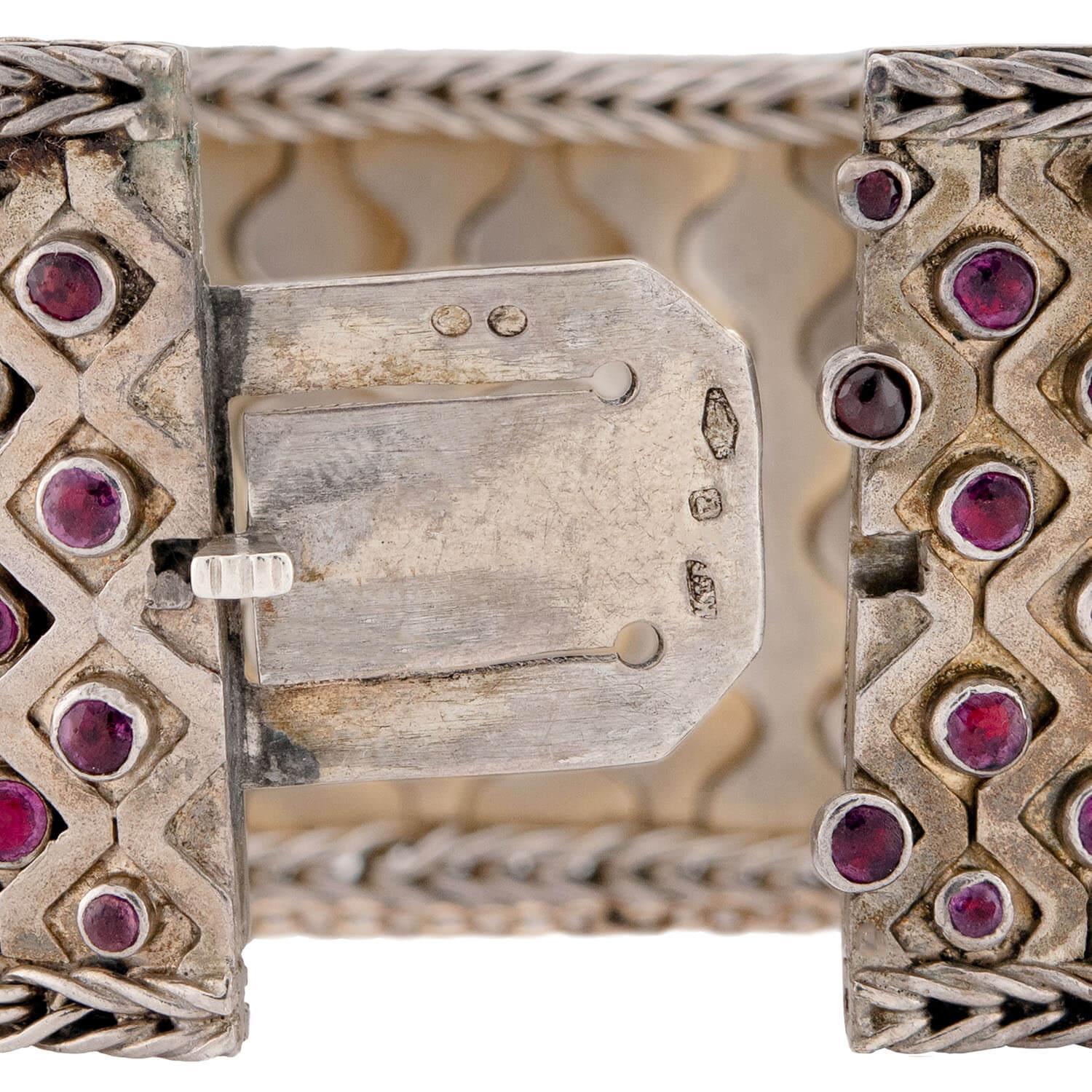 Victorian Sterling Silver Pink Glass Woven Bracelet For Sale 2