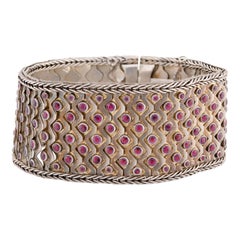Victorian Sterling Silver Pink Glass Woven Bracelet
