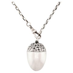 Antique Victorian Sterling Silver Repoussé Acorn Compartment Pendant Necklace