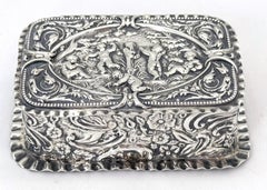 Victorian Sterling Silver Repoussé Trinket Box Putti Garden Scene, London, 1886