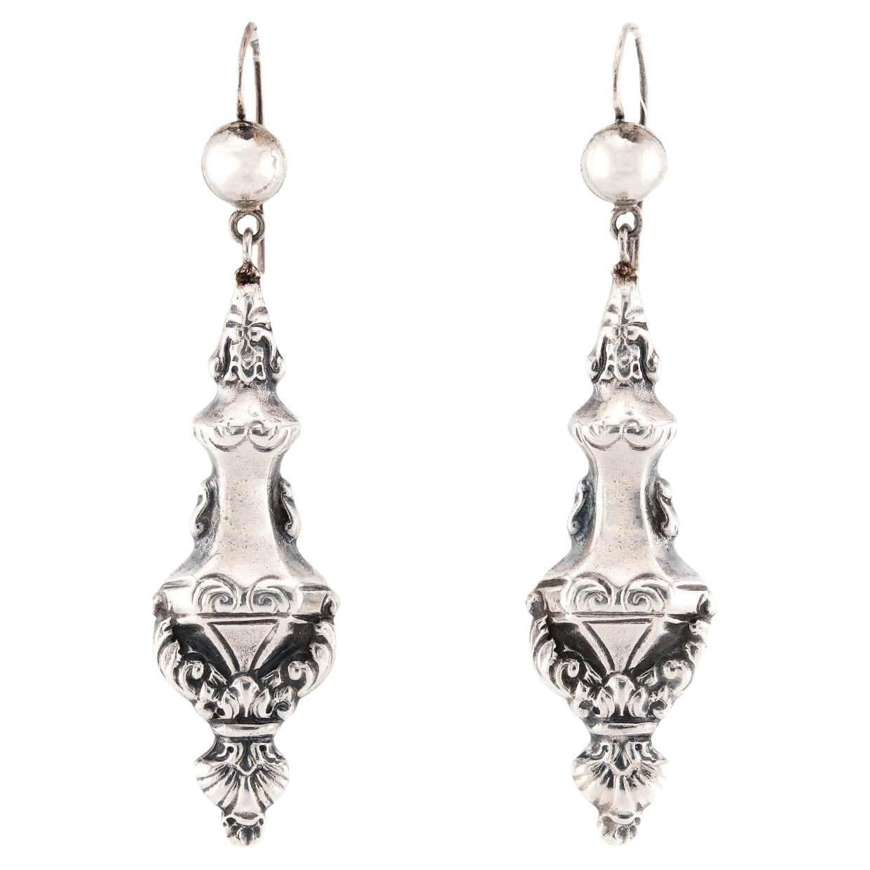 Victorian Sterling Silver Repousse Urn Earrings