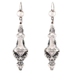 Victorian Sterling Silver Repousse Urn Earrings