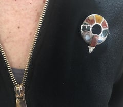 Spilla per giarrettiera vittoriana in agata scozzese in argento Sterling Estate Jewelry