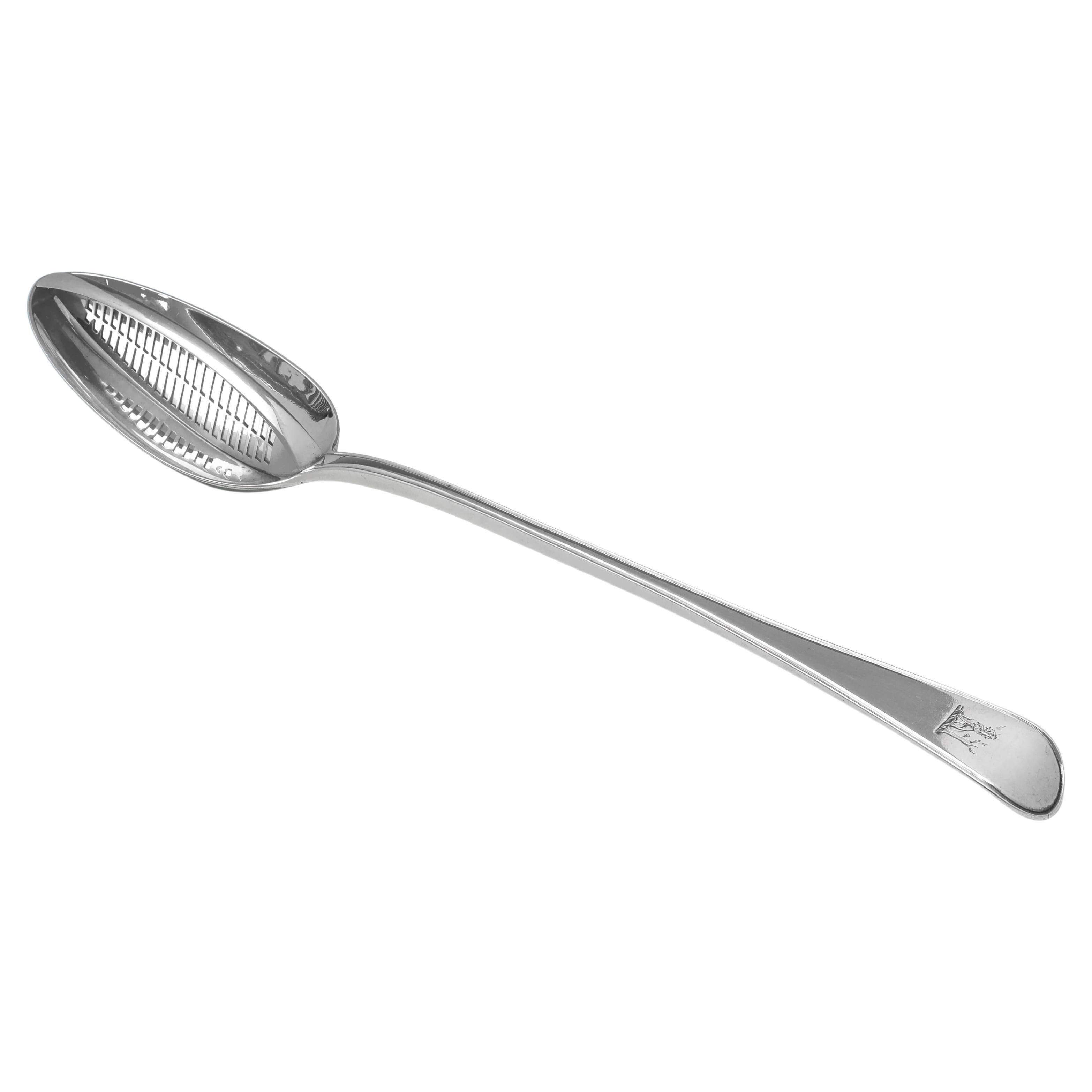 Victorian Sterling Silver Straining Spoon, Old English & Thread, George Adams For Sale