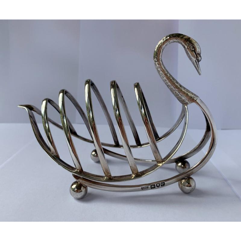 Victorian Sterling Silver Swan Toast Rack by Levesley Brothers, 1900 In Good Condition For Sale In London, GB