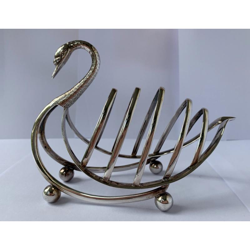 Victorian Sterling Silver Swan Toast Rack by Levesley Brothers, 1900 For Sale 2