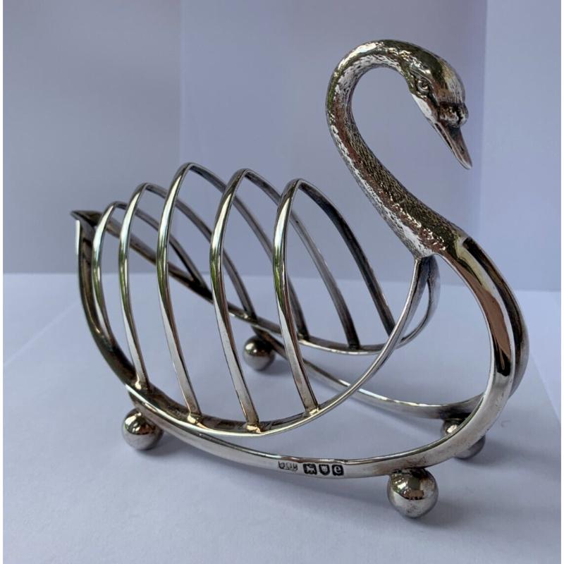 Victorian Sterling Silver Swan Toast Rack by Levesley Brothers, 1900 For Sale 3