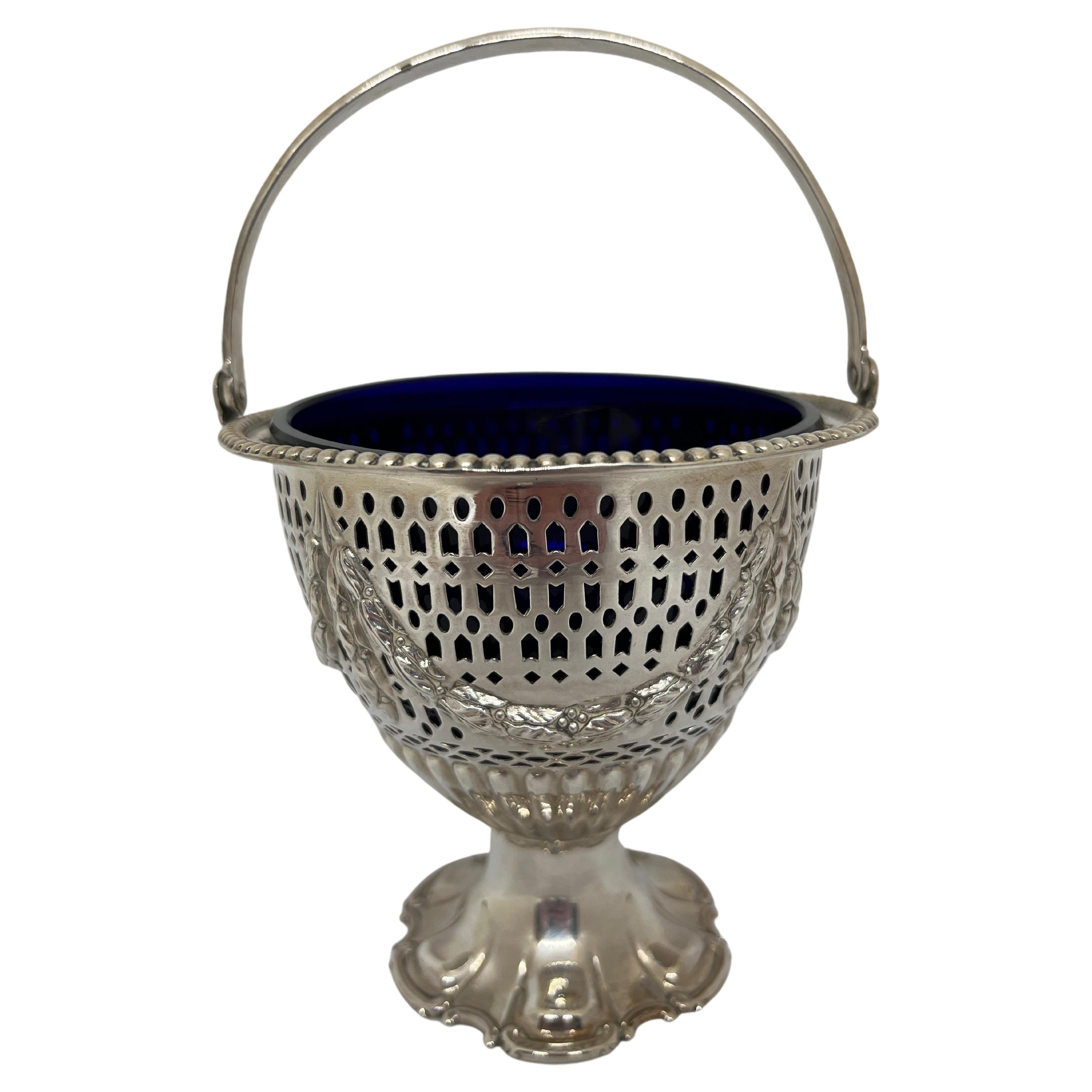 Victorian Sterling Silver Swing Handle Basket in the Neoclassical Style