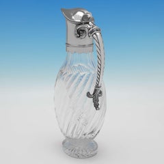 Victorian Sterling Silver & Swirled Glass Claret Jug - London 1886