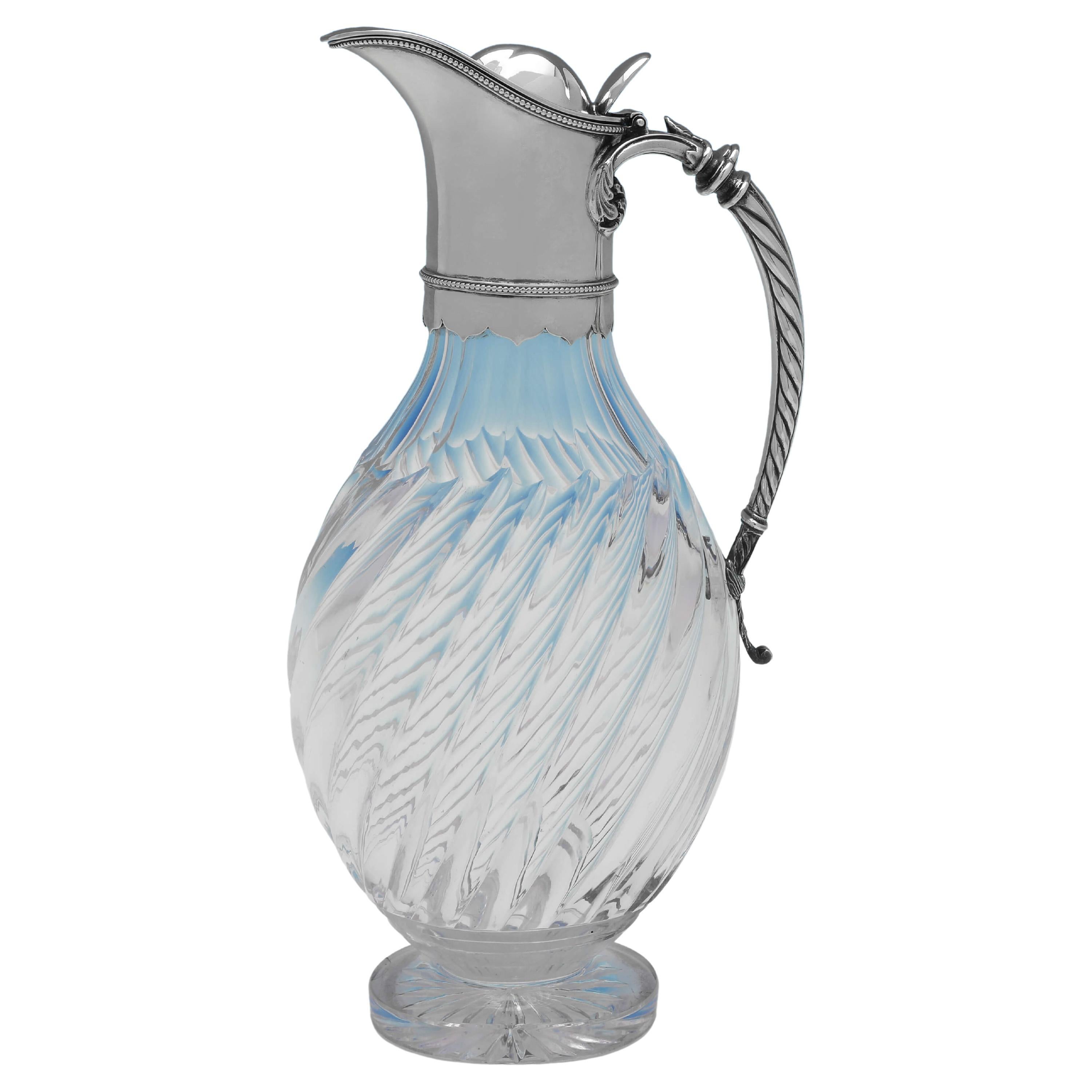 Victorian Sterling Silver & Swirled Glass Claret Jug - London 1886