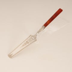 Victorian Sterling Silver Tableware Carneool Agate Flatware Cake Pie Server
