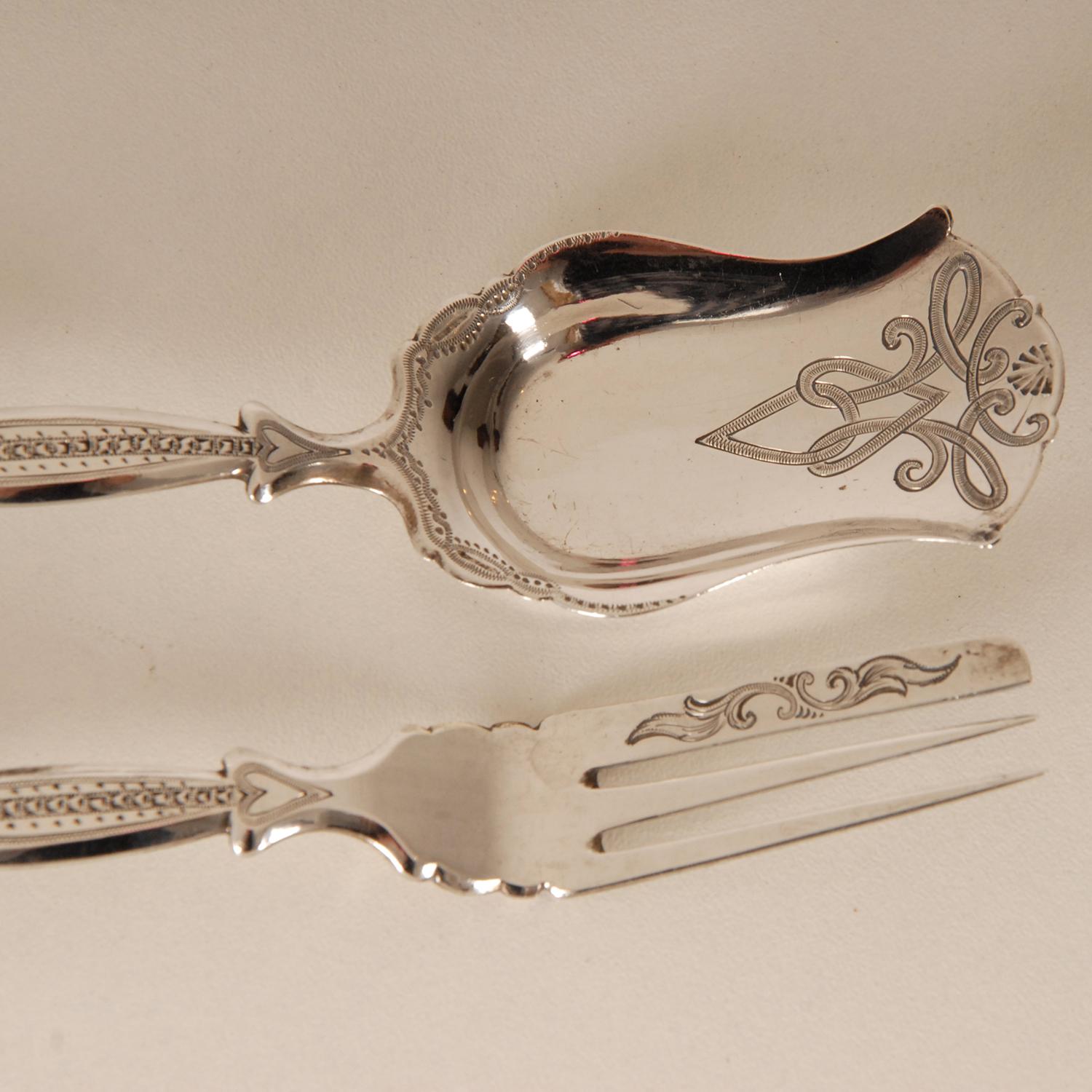 Victorian Sterling Silver Tableware Carneool Agate Flatware Serving Set Antique For Sale 1