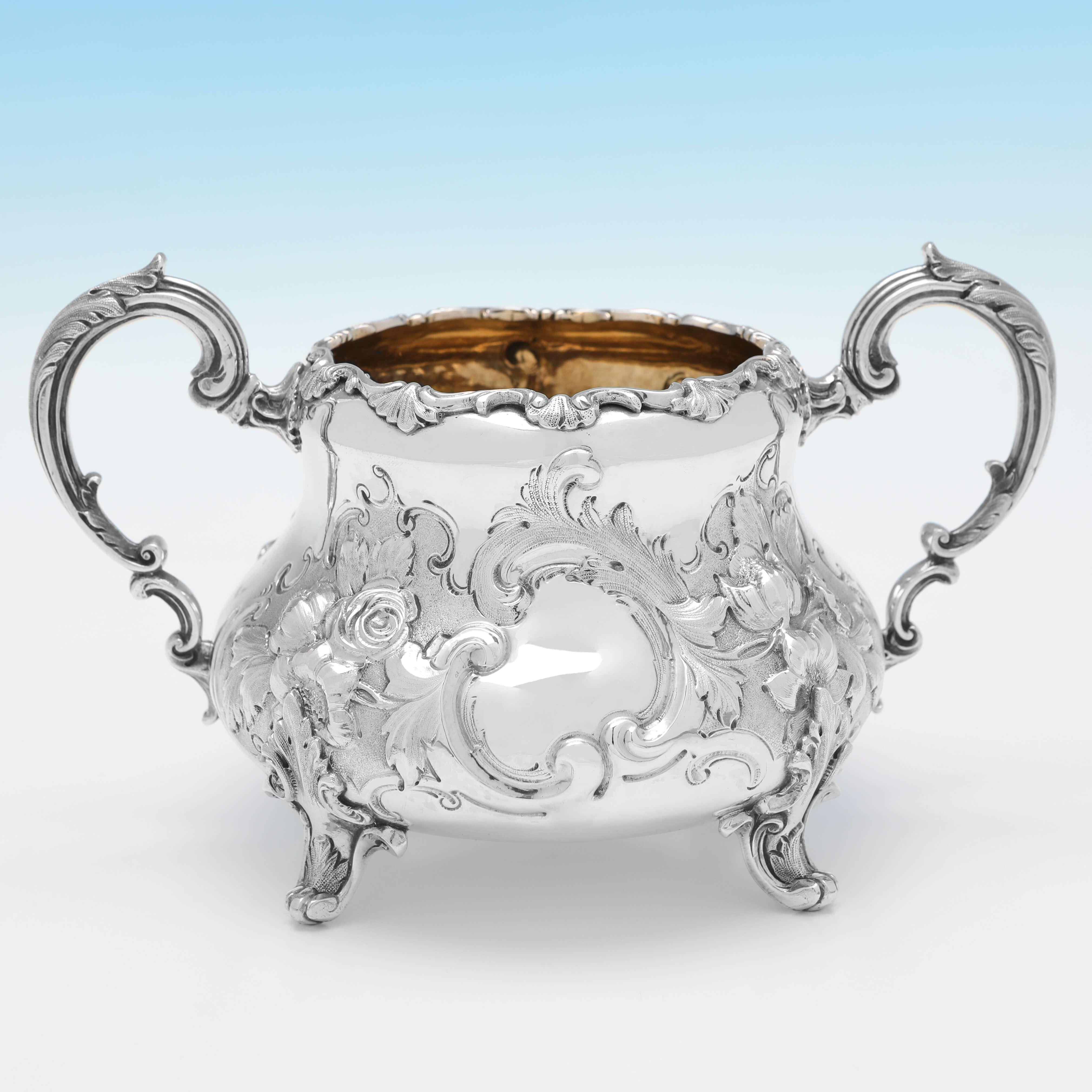 Service à thé et à café victorien en argent sterling - Londres 1854-1855  en vente 3