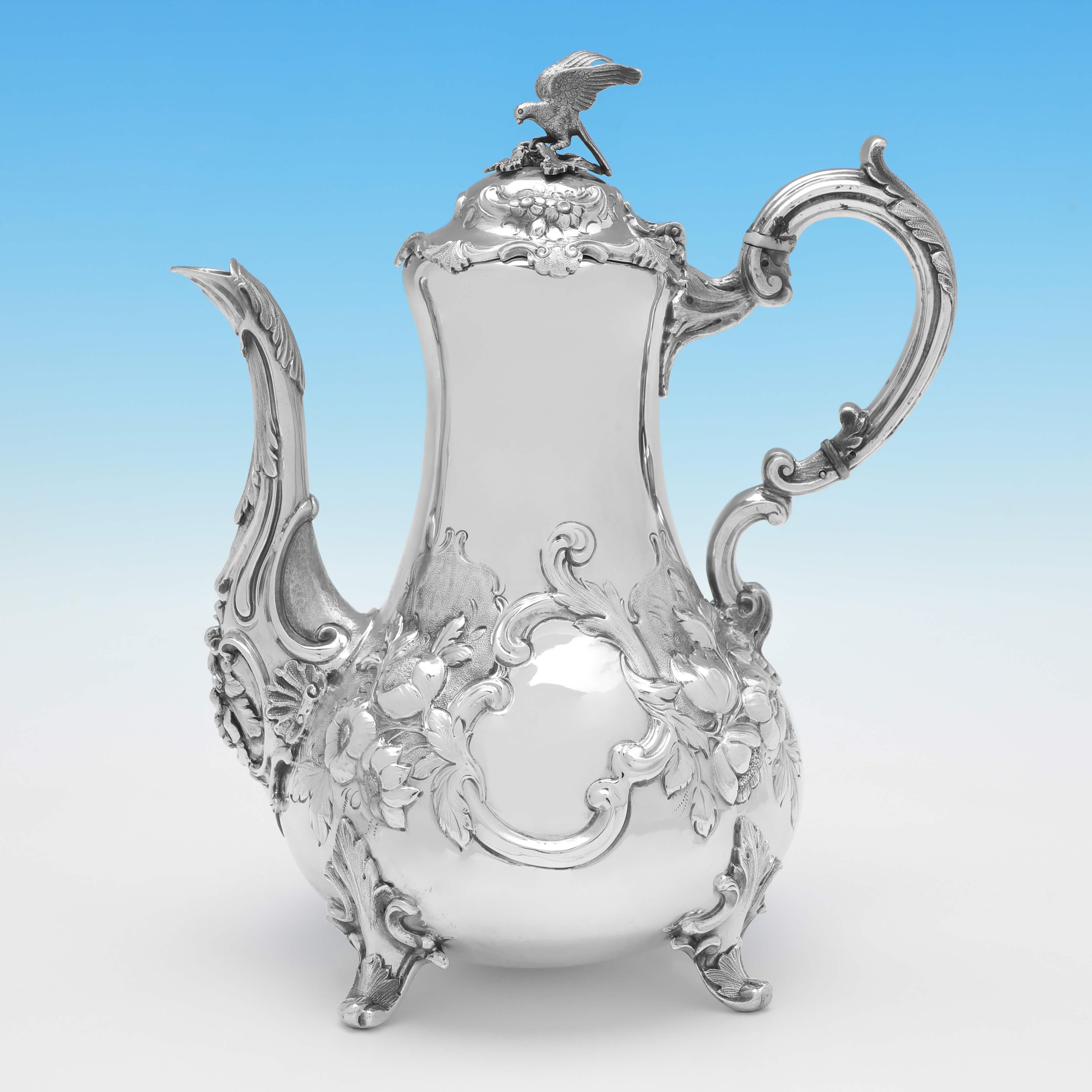 Mid-19th Century Victorian Sterling Silver Tea & Coffee Set, London, 1854-1855 For Sale