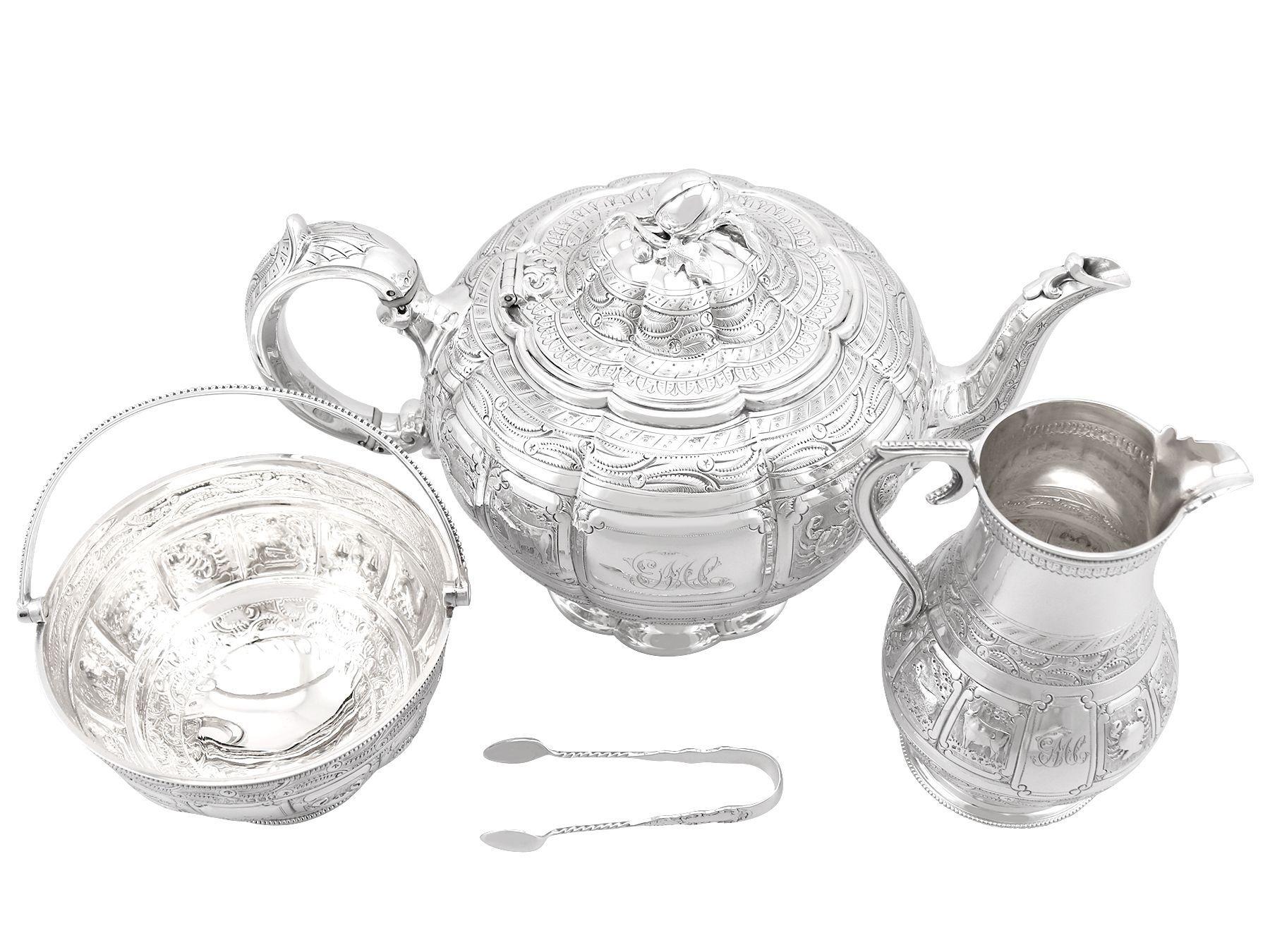 English Victorian Sterling Silver Three Piece Tea Service For Sale