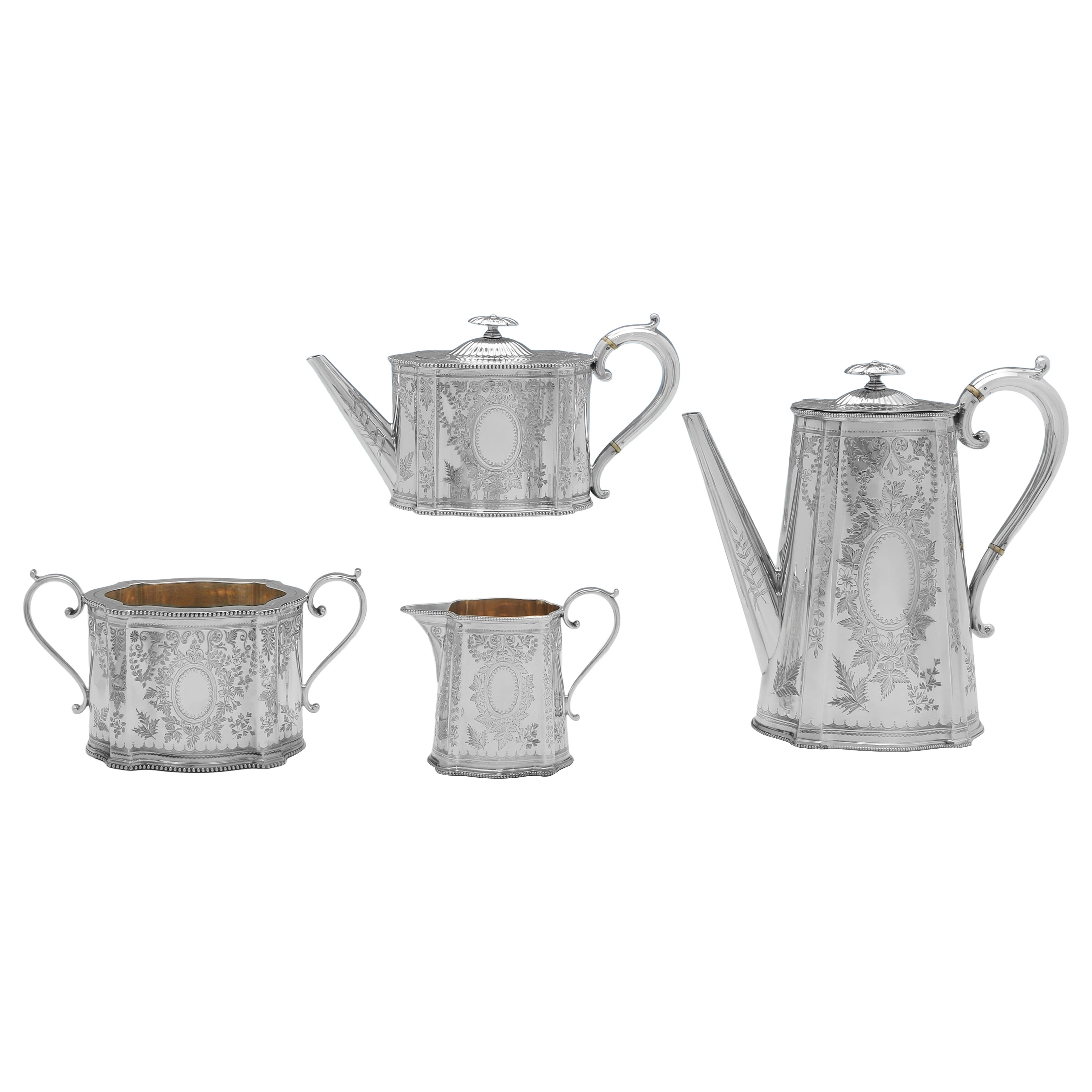 Victorian Sterling Silver Tea Set by Atkin Brothers, Sheffield, 1887