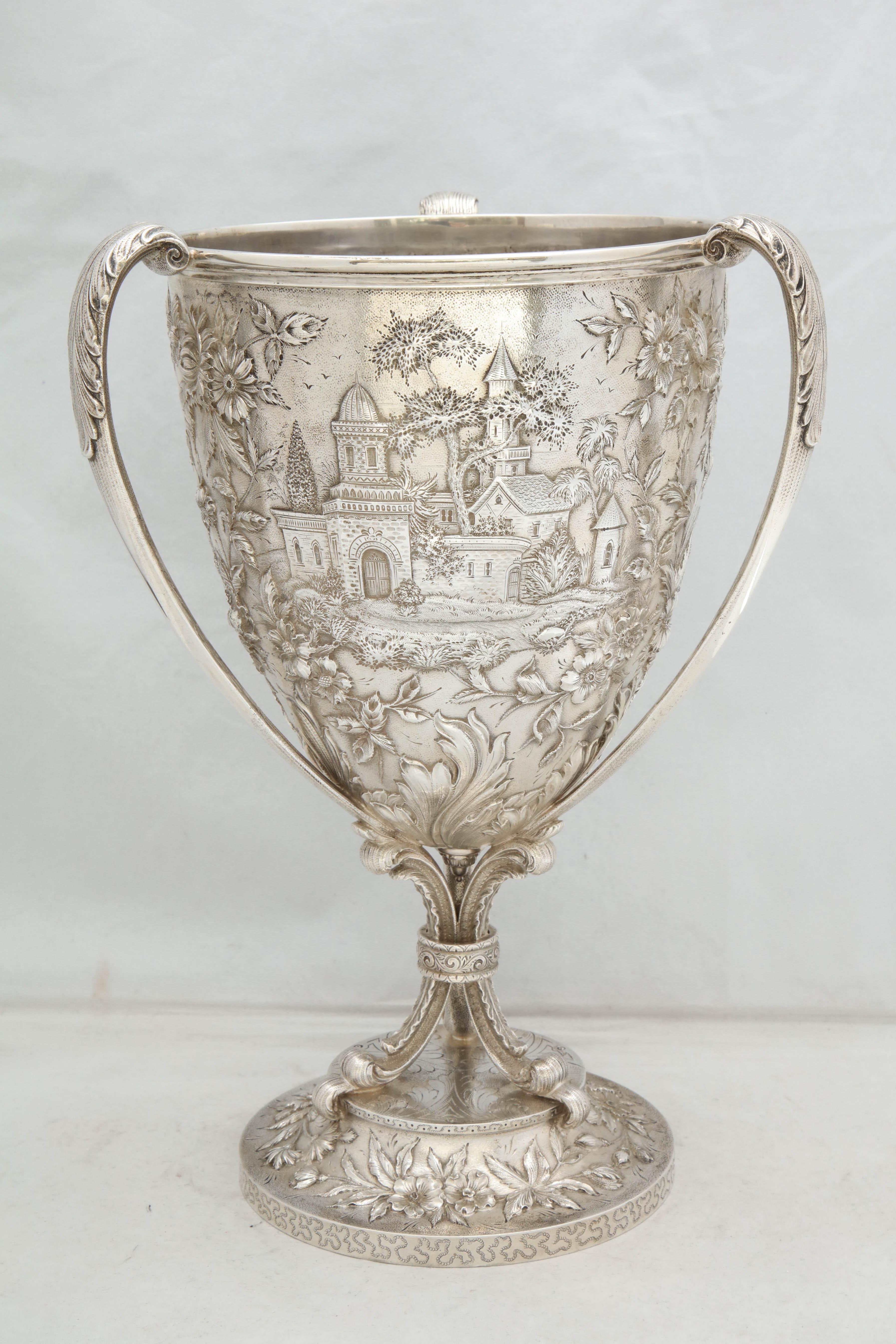 Late 19th Century Victorian, Sterling Silver Three-Handled Loving Cup by S. Kirk and Son