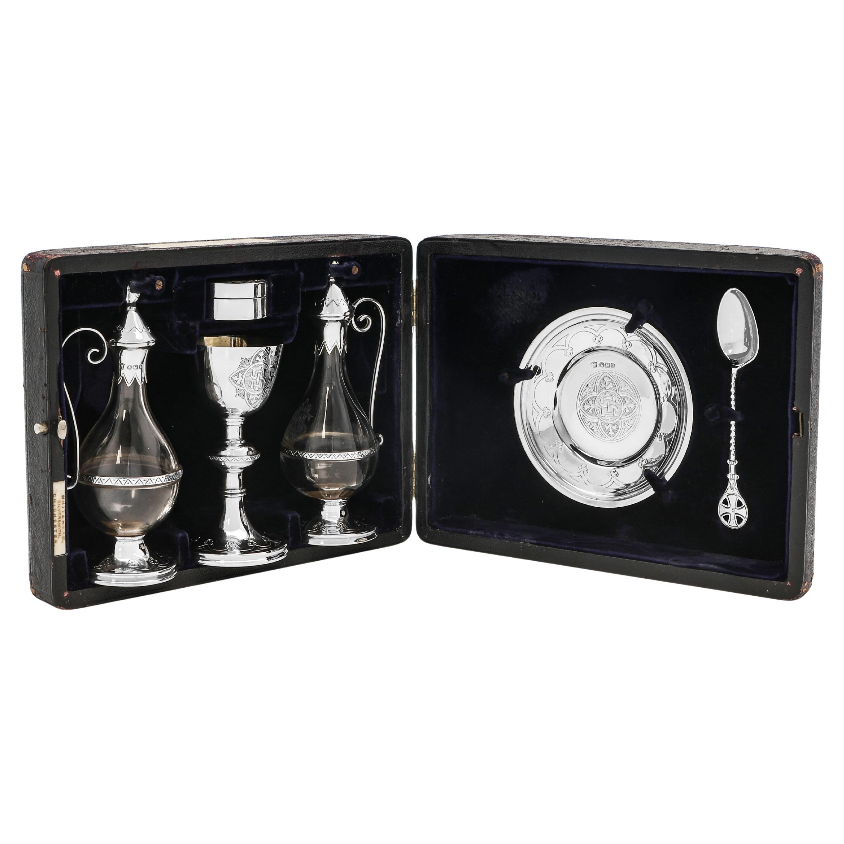 Viktorianisches Reise communion-Set aus Sterlingsilber aus dem Jahr 1894