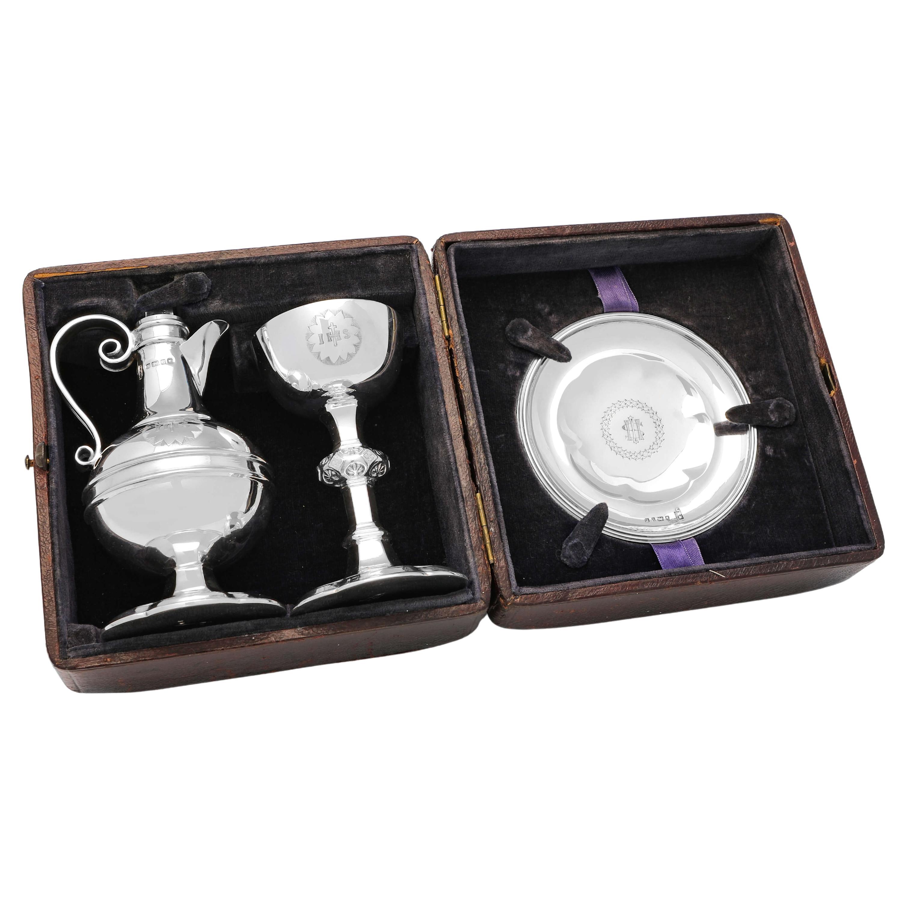 Communion de voyage victorien en argent sterling - Walker & Hall 1882