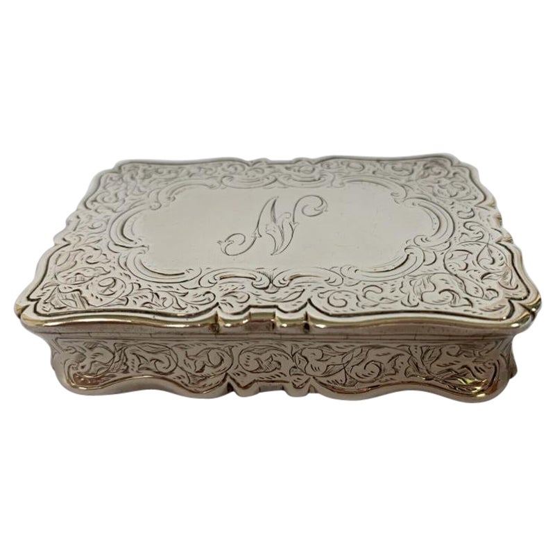 Boîte à bijoux victorienne en argent sterling avec monogramme N, 1861
