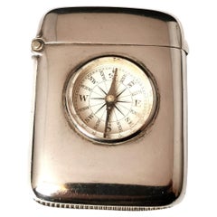 Viktorianisches Vesta-Etui aus Sterlingsilber, Kompass