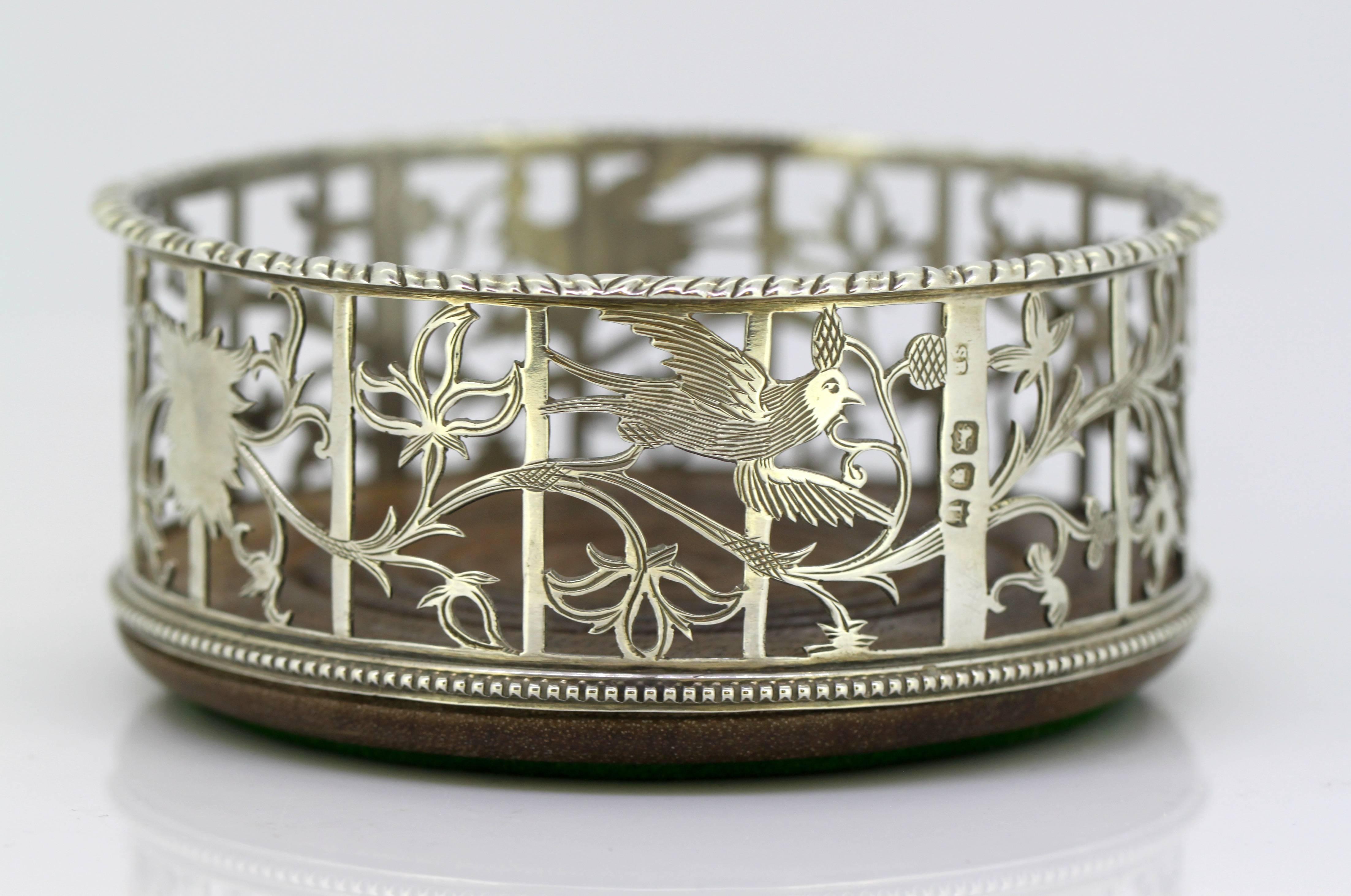 British Victorian Sterling Silver Wine Coaster by Samuel Beaumont, London, 1895