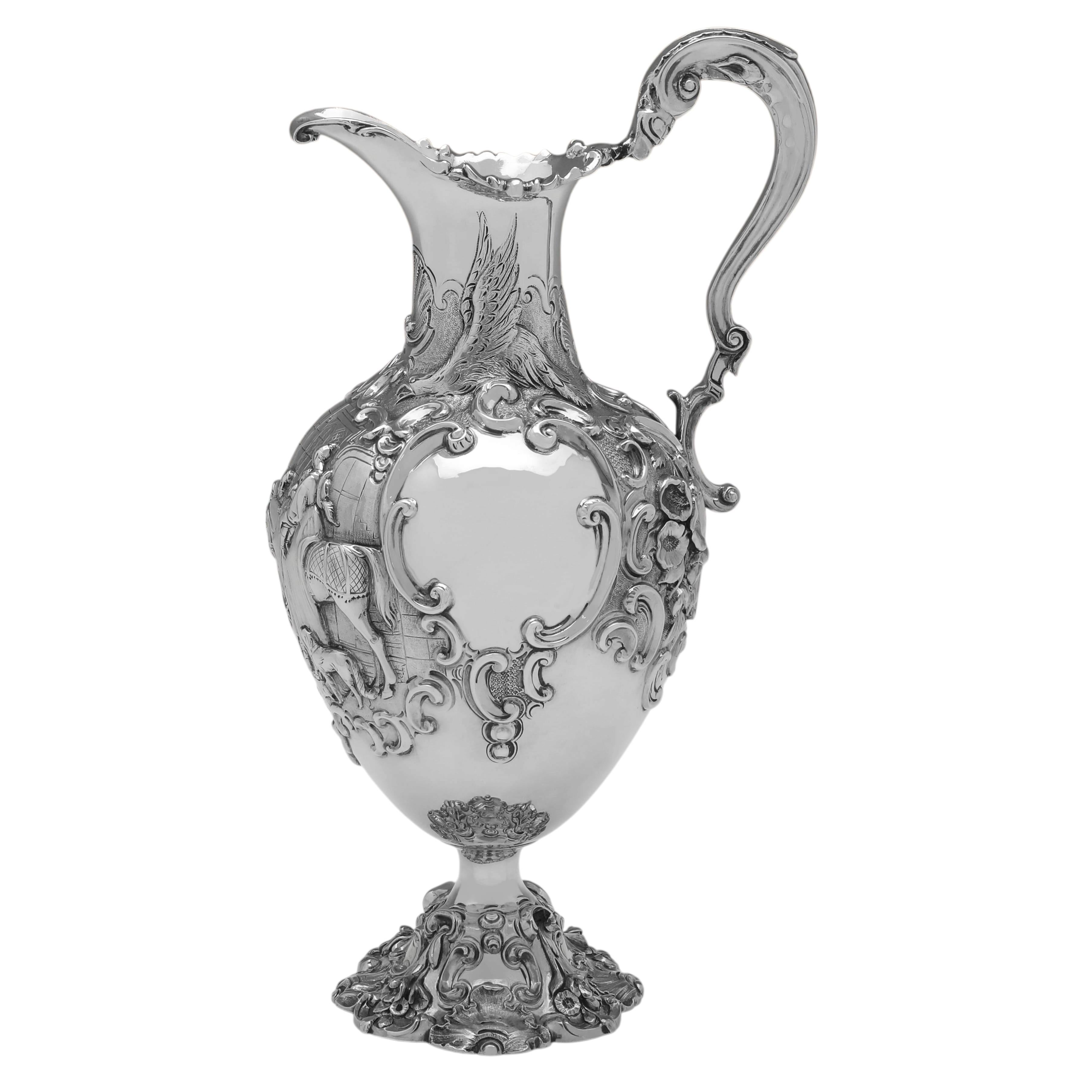 Victorian Sterling Silver Wine Ewer by Joseph Angell, London 1845 For Sale