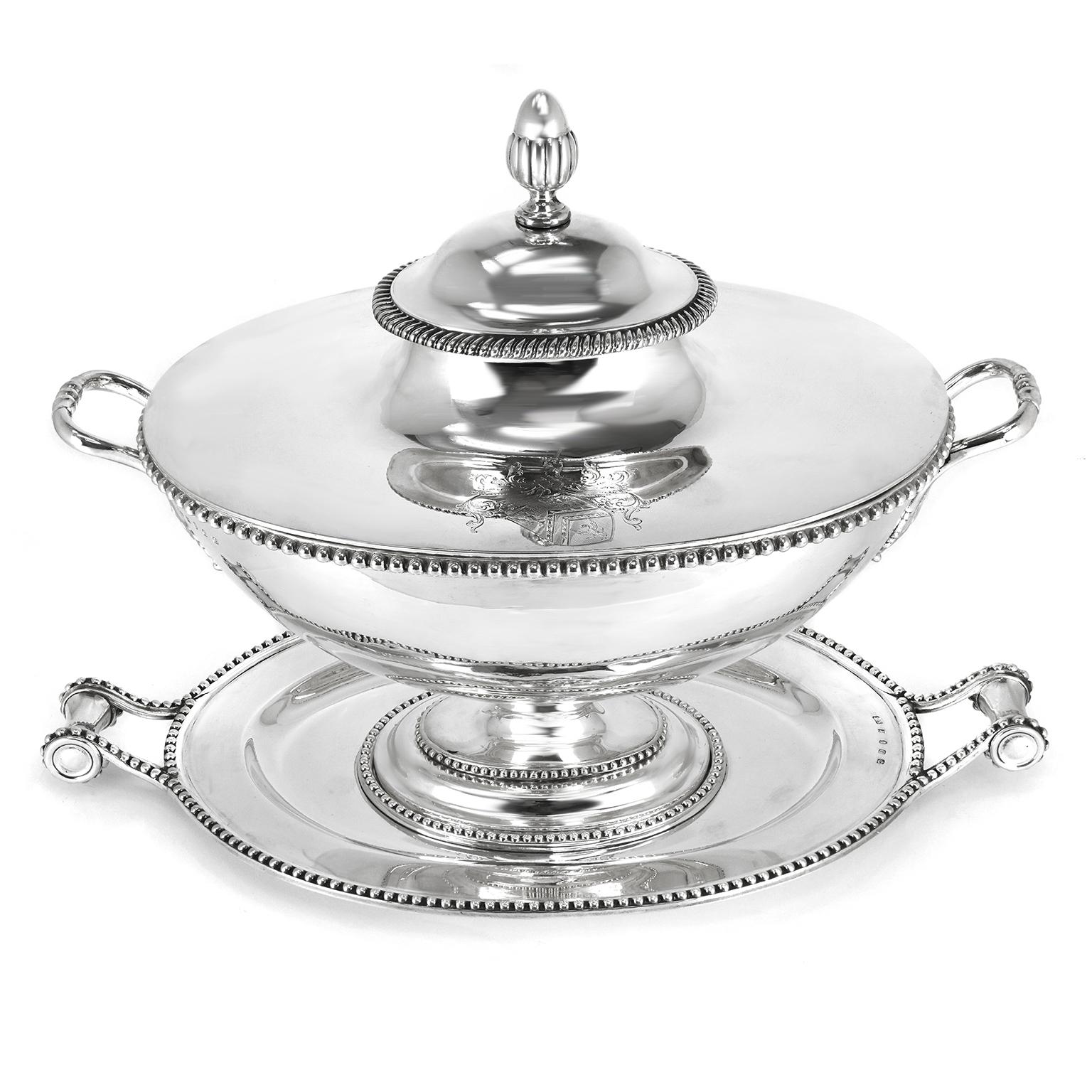 Mid-19th Century Victorian Sterling Tureen with Platter c1850 For Sale