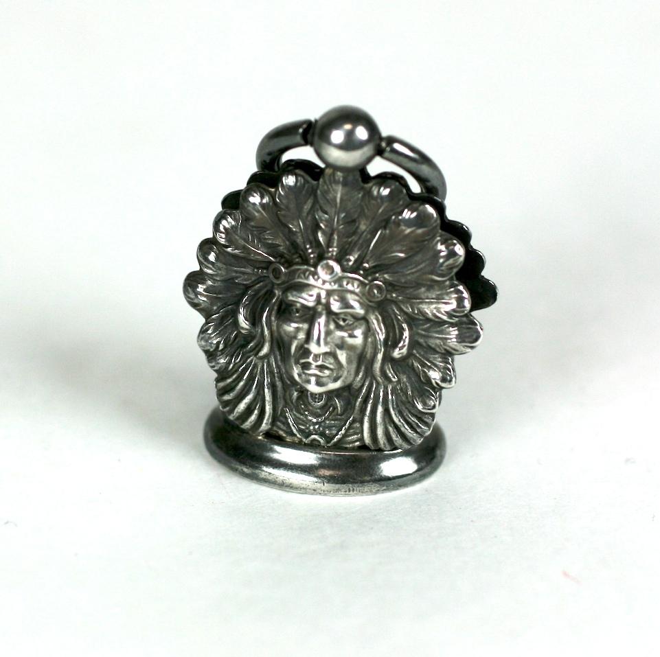 Victorian Sterling Unger Bros. Indian Chief Fob For Sale 1