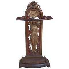 Antique Victorian Stick Stand of Art Nouveau Maiden
