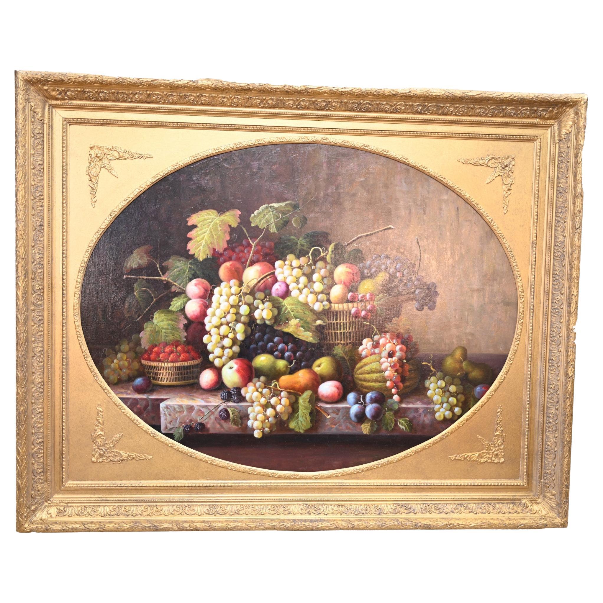 Bodegón Victoriano Pintura al Óleo Marco Dorado Floral