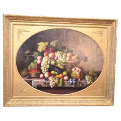 Bodegón Victoriano Pintura al Óleo Marco Dorado Floral
