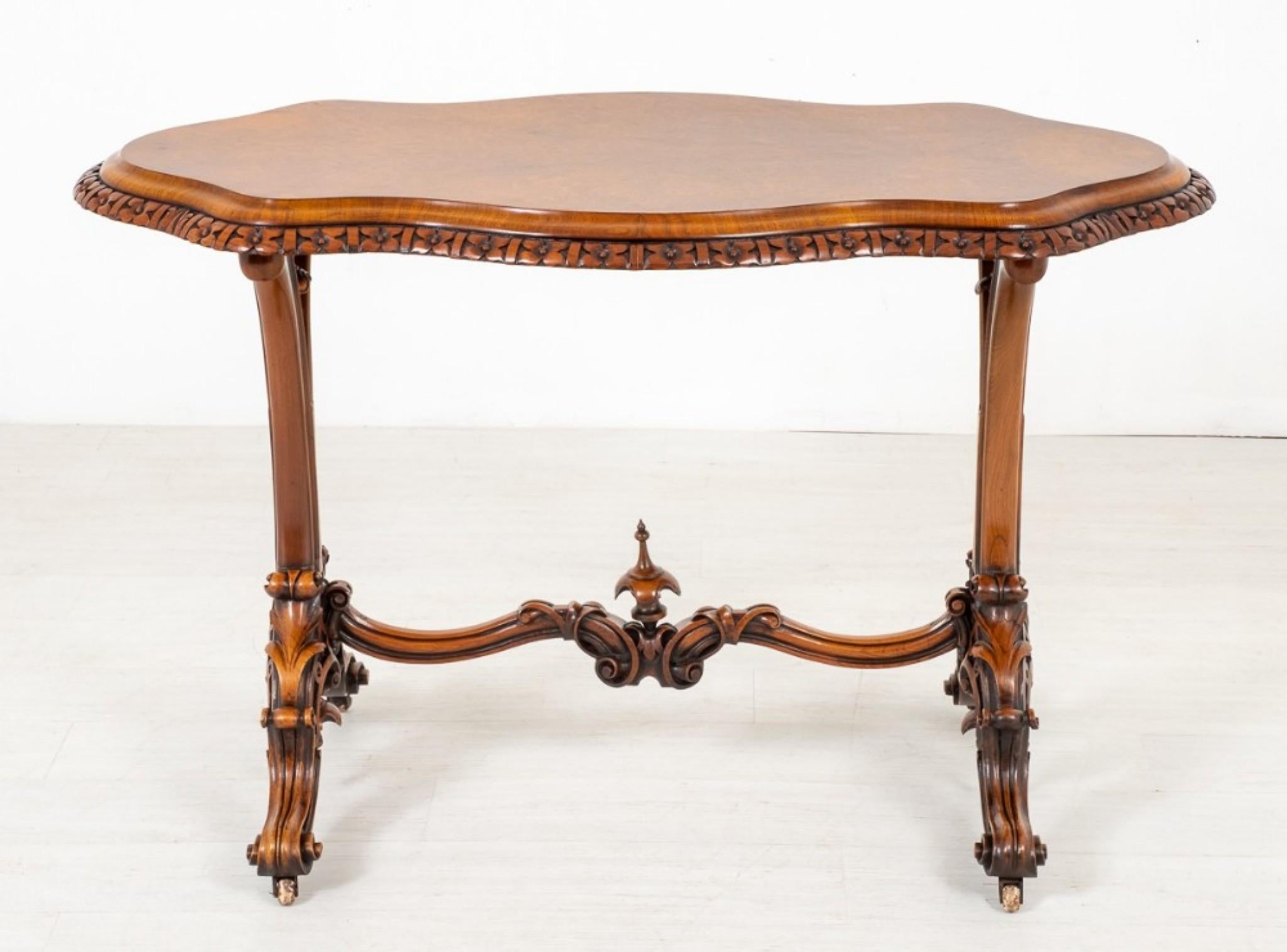Victorian Stretcher Table, Antique Walnut Side Table 1860 For Sale 2