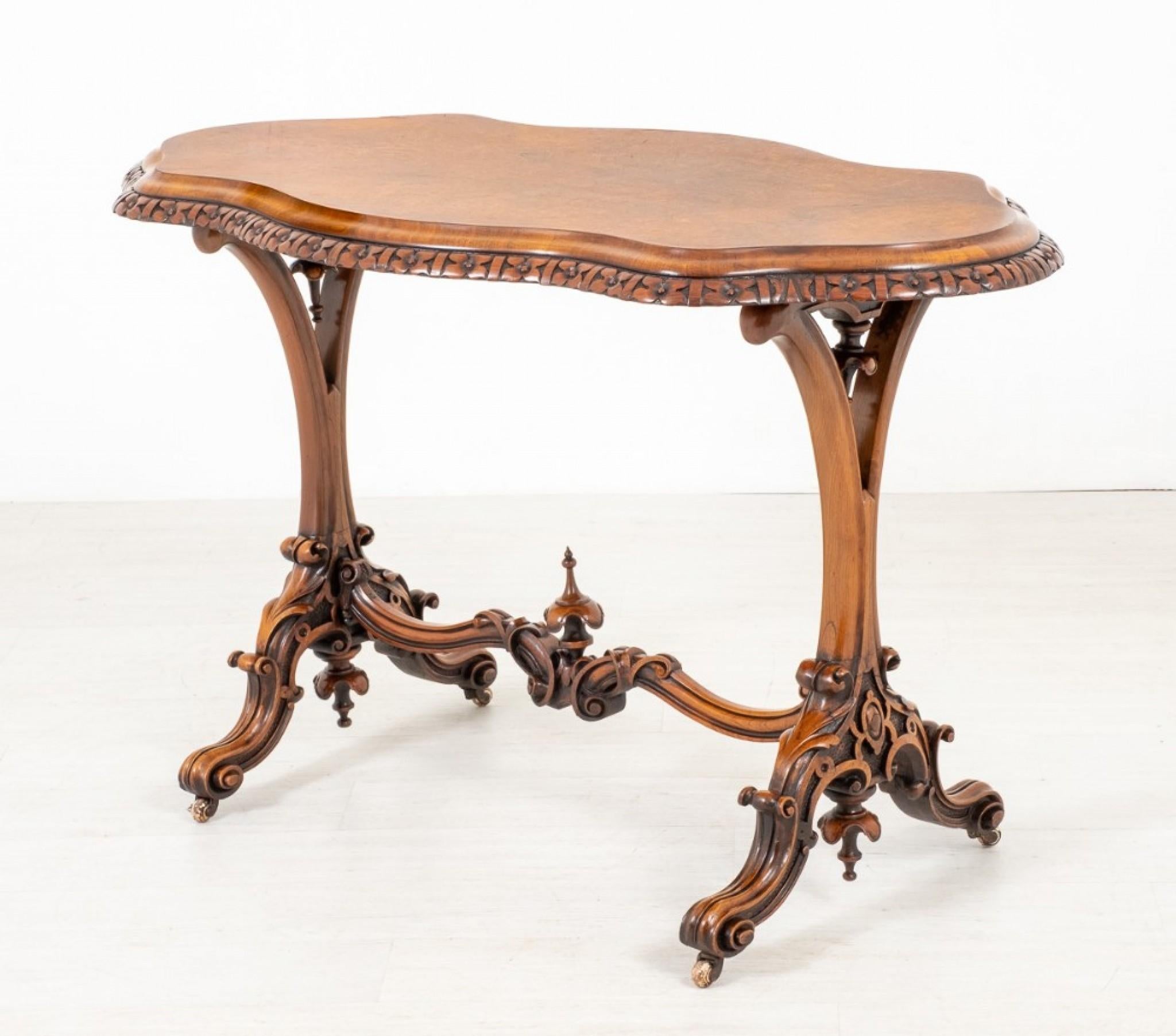 Victorian Stretcher Table, Antique Walnut Side Table 1860 For Sale 5